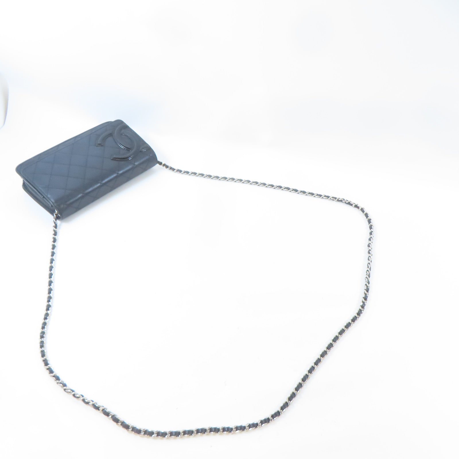 CHANEL 【激減優惠】菱格牛皮皮革Cambon Wallet On Chain銀扣鏈帶肩背袋黑色
