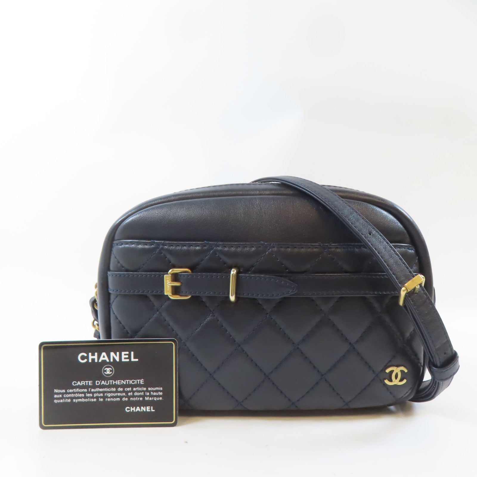 CHANEL 【激減優惠】菱格牛皮皮革Chain Shoulder Bag金扣肩背袋深藍色