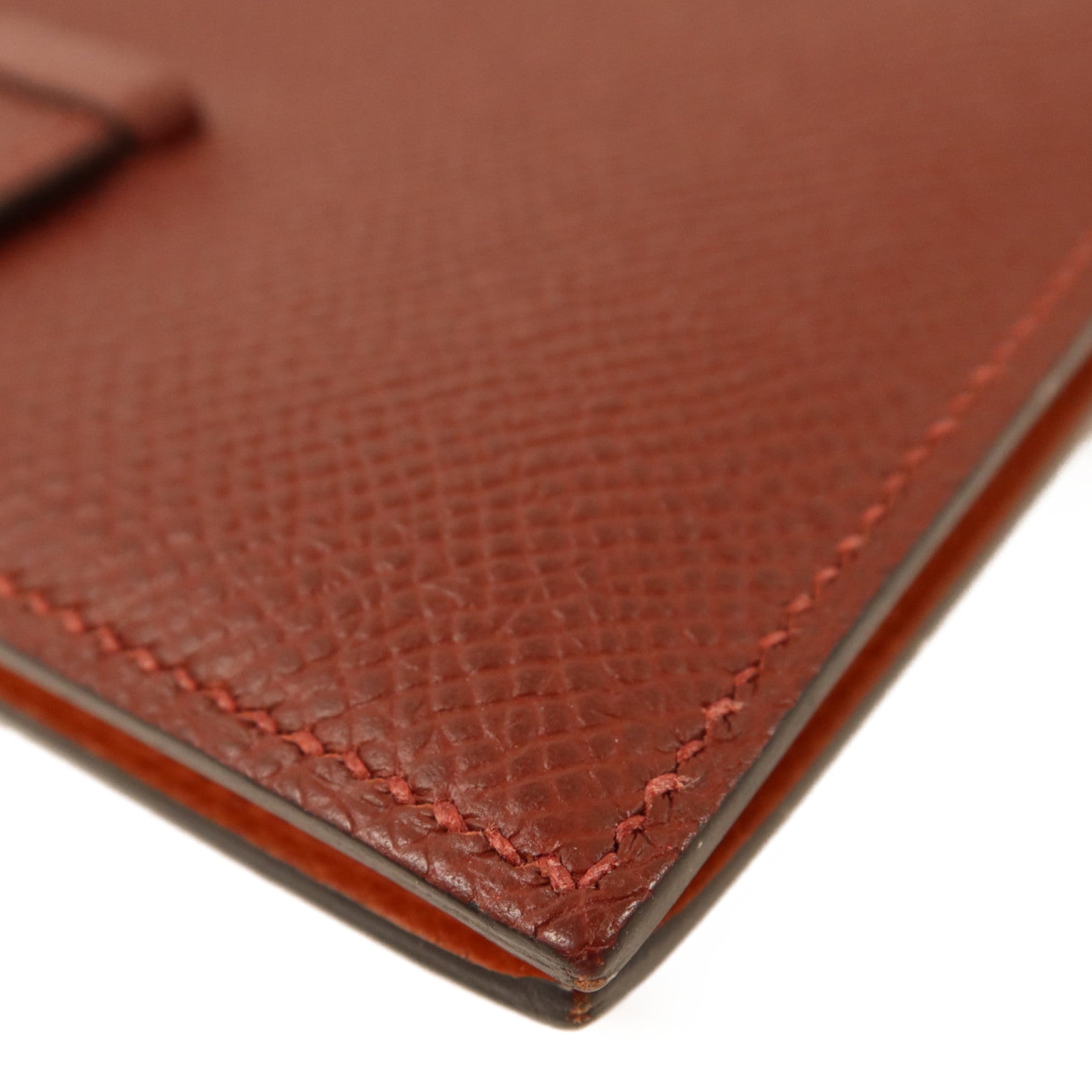 HERMES Epsom皮革Bearn Compact Wallet銀扣錢包Rouge/Rouge Mayen