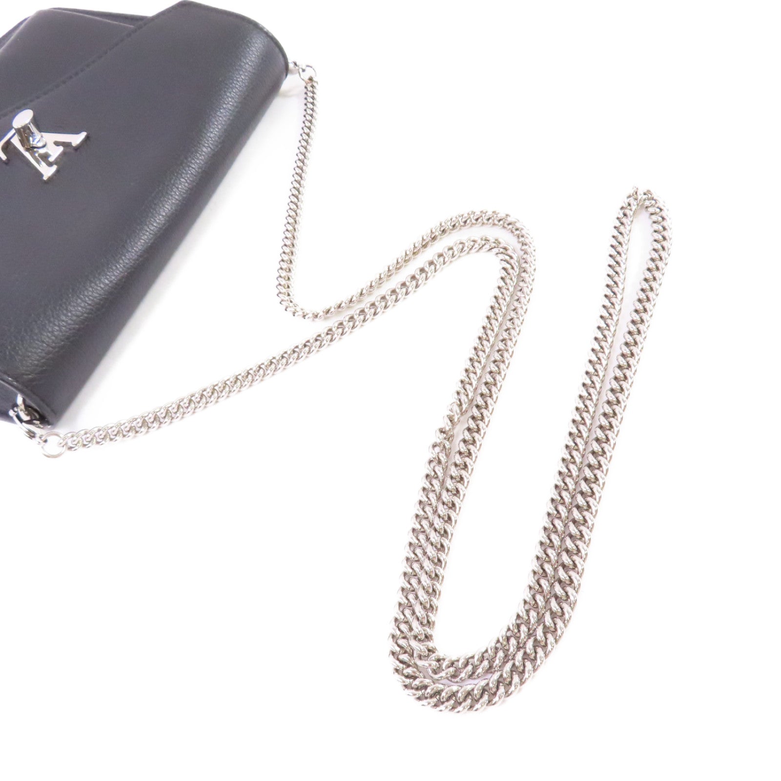 LOUIS VUITTON 牛皮皮革Mylockme Chain Pochette Shoulder Bag鏈帶肩背袋黑色