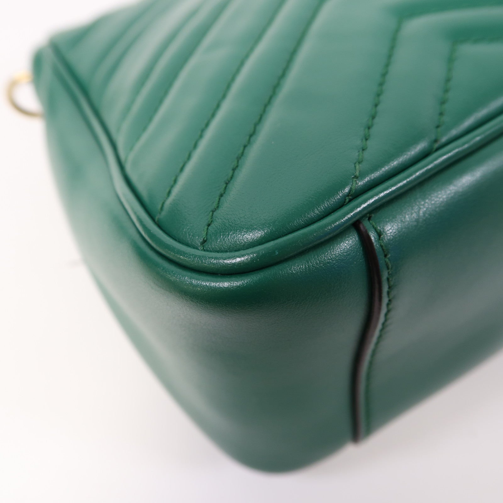 GUCCI 牛皮皮革GG Marmont Small Top Handle金扣手挽肩背兩用袋綠色