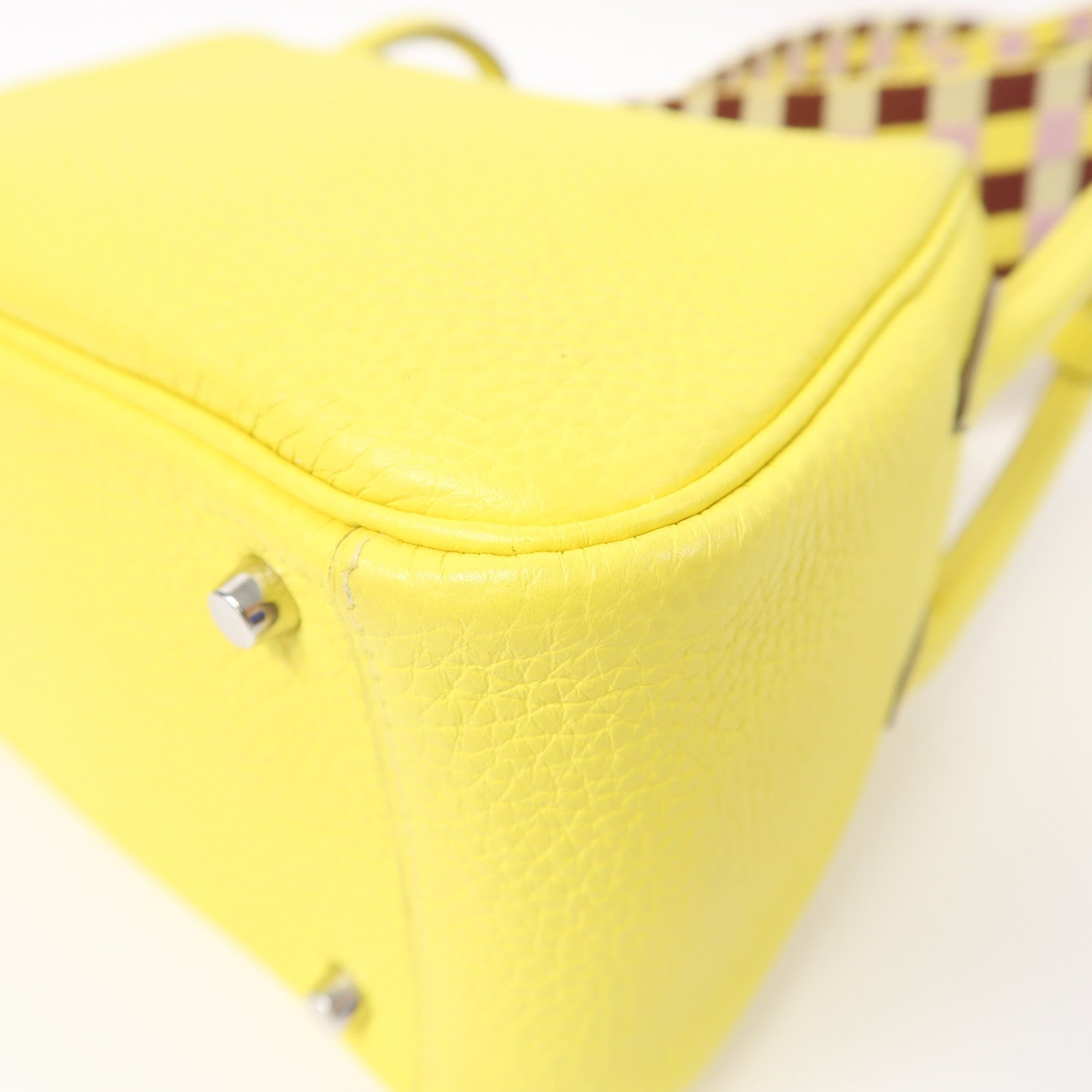 HERMES Clemence皮革Mini Lindy銀扣肩背袋黃色