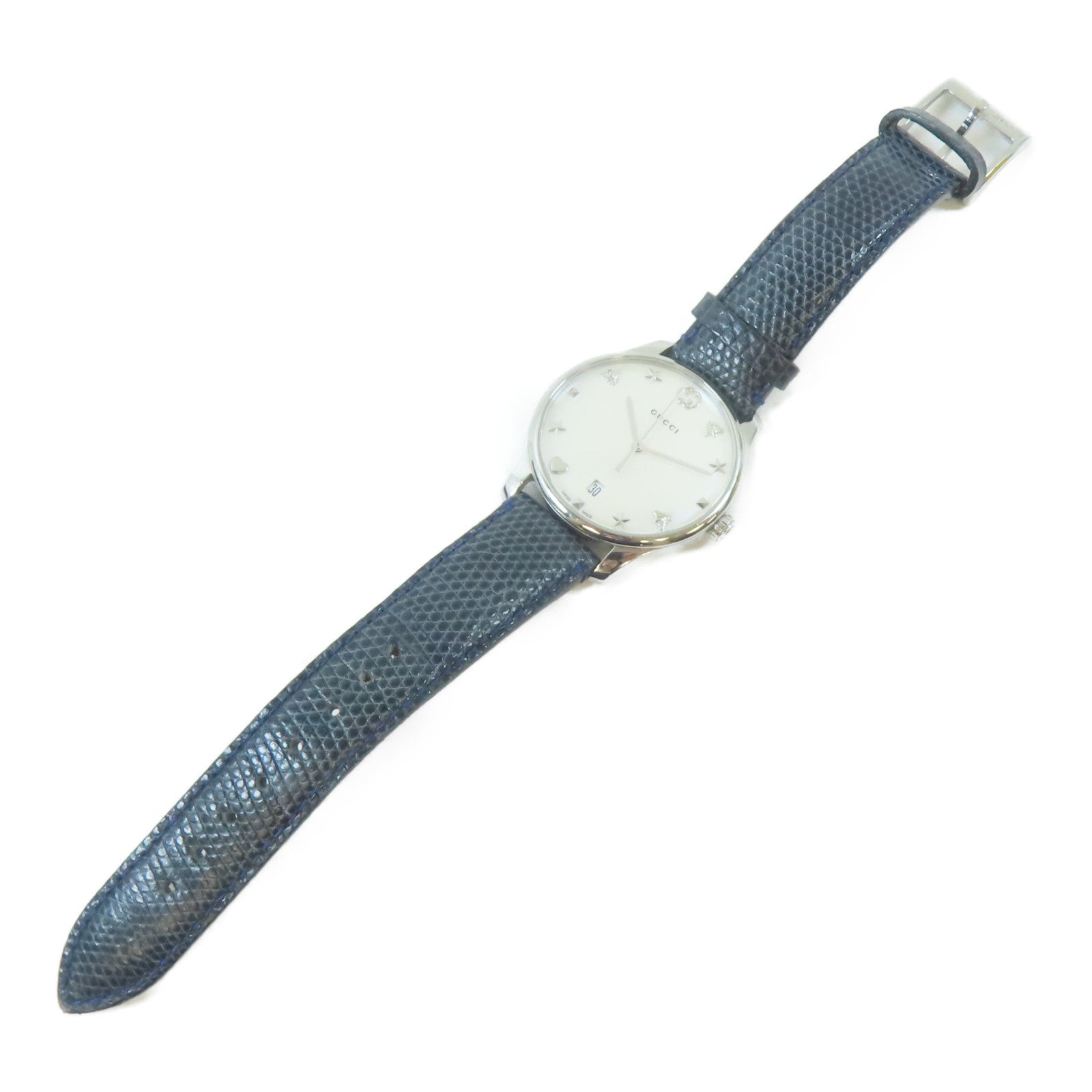 GUCCI 不鏽鋼/蜥蝪皮革G Timeless Watch手錶石英機芯白色#18cm