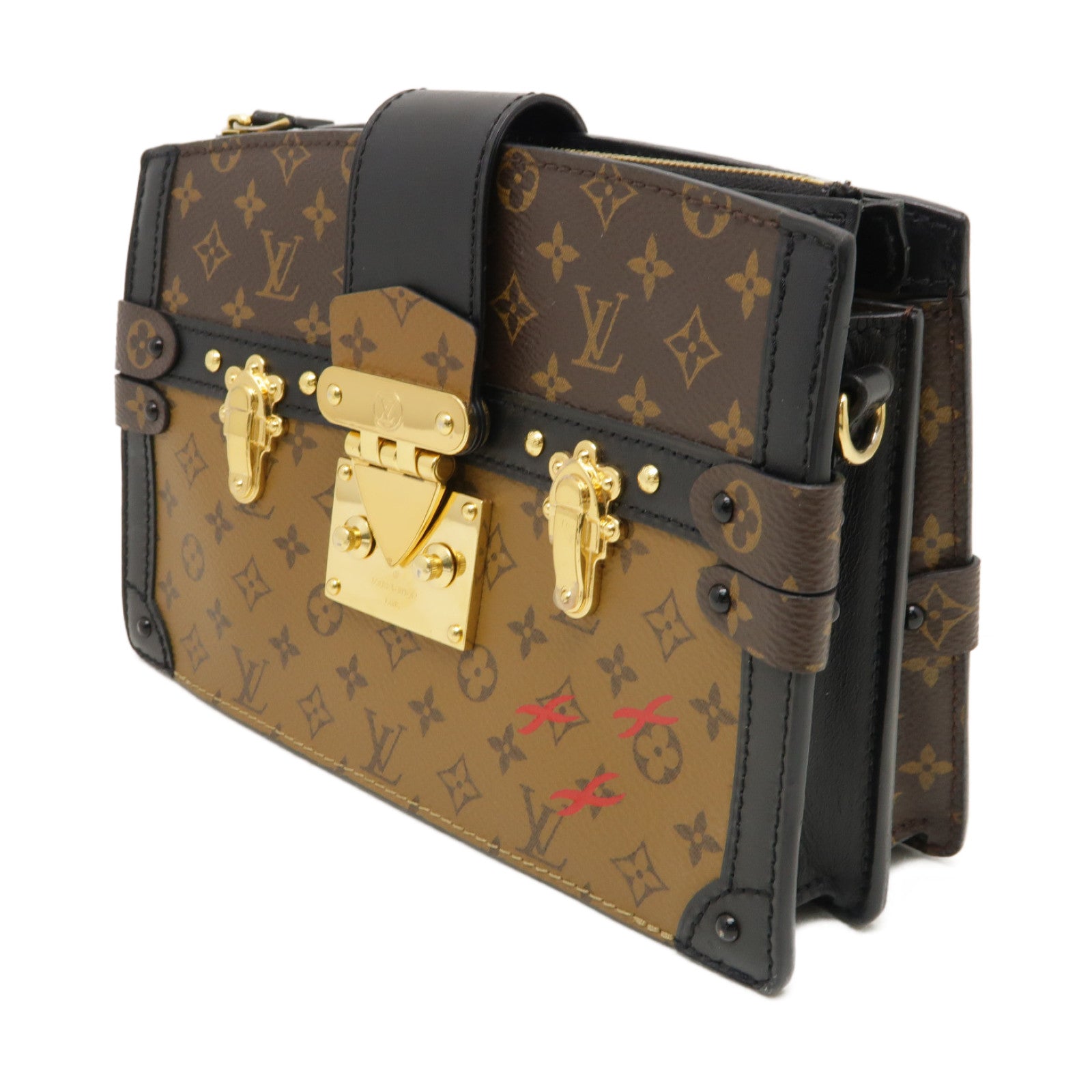LOUIS VUITTON **【激減優惠】Monogram Reverse Trunk Clutch金扣肩背袋啡色/黑色