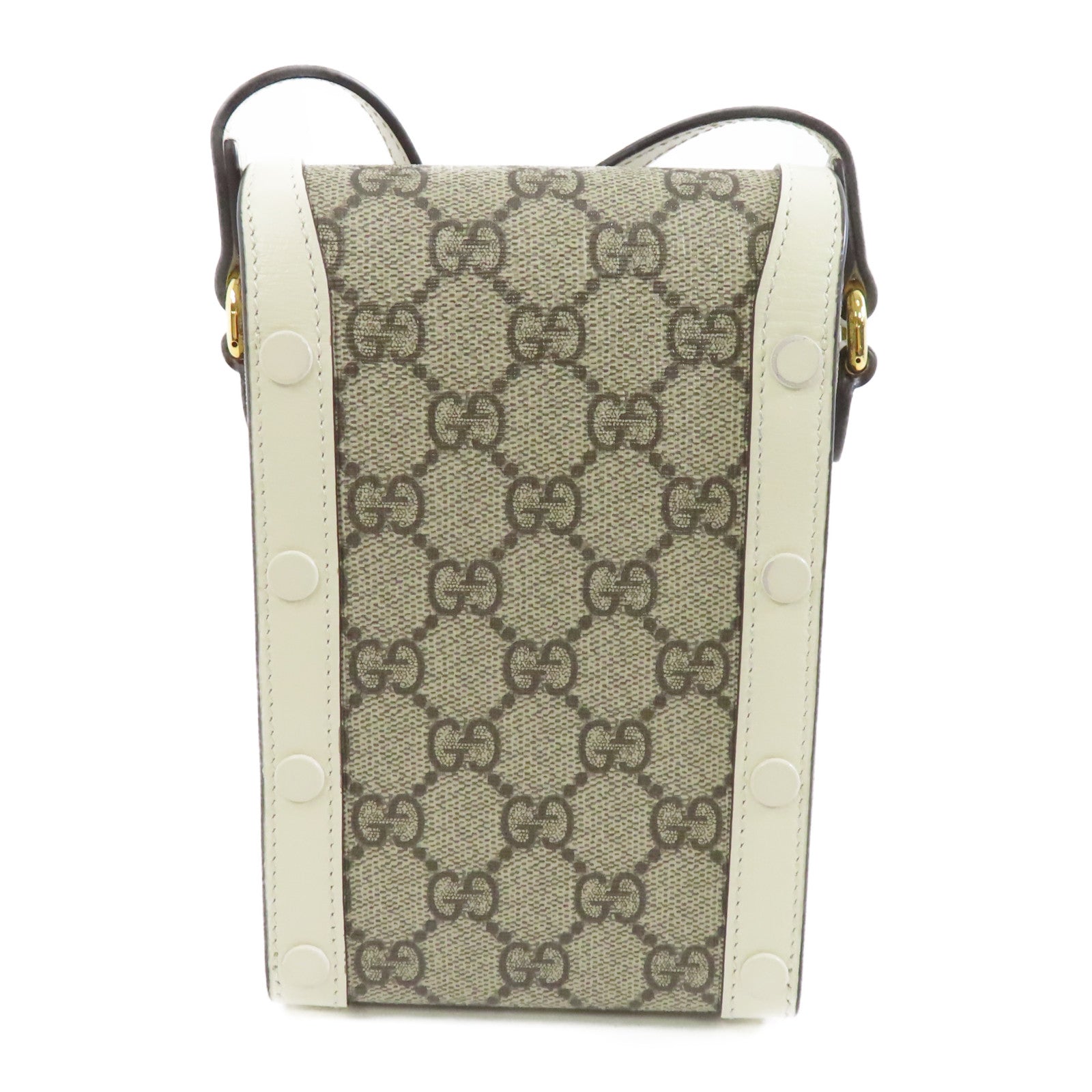 GUCCI 【激減優惠】塗層帆布GG Supreme Horsebit Mini金扣肩背袋啡色/白色