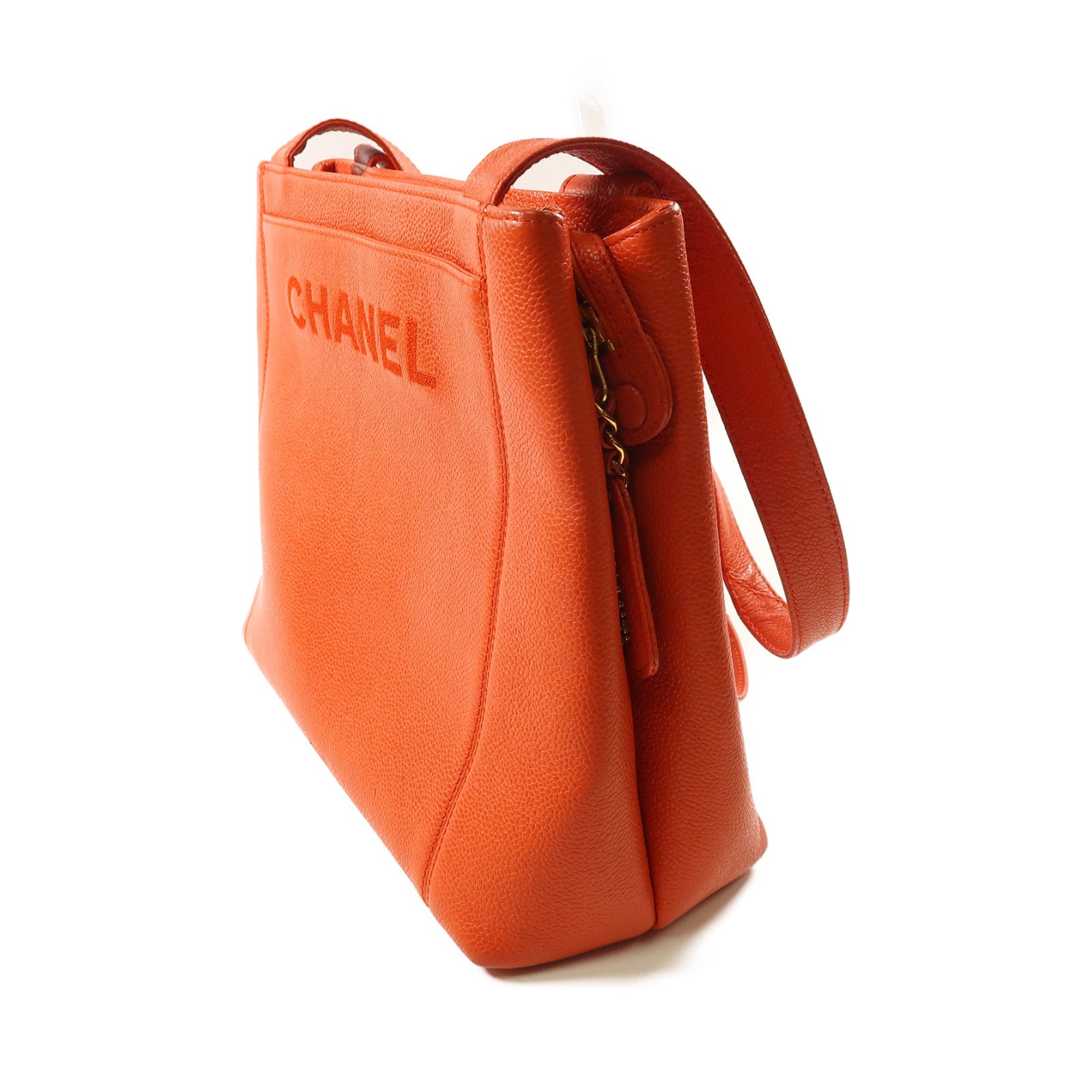CHANEL (PRICE DOWN) CC GHW Shoulder Bag Calfskin Leather Orange