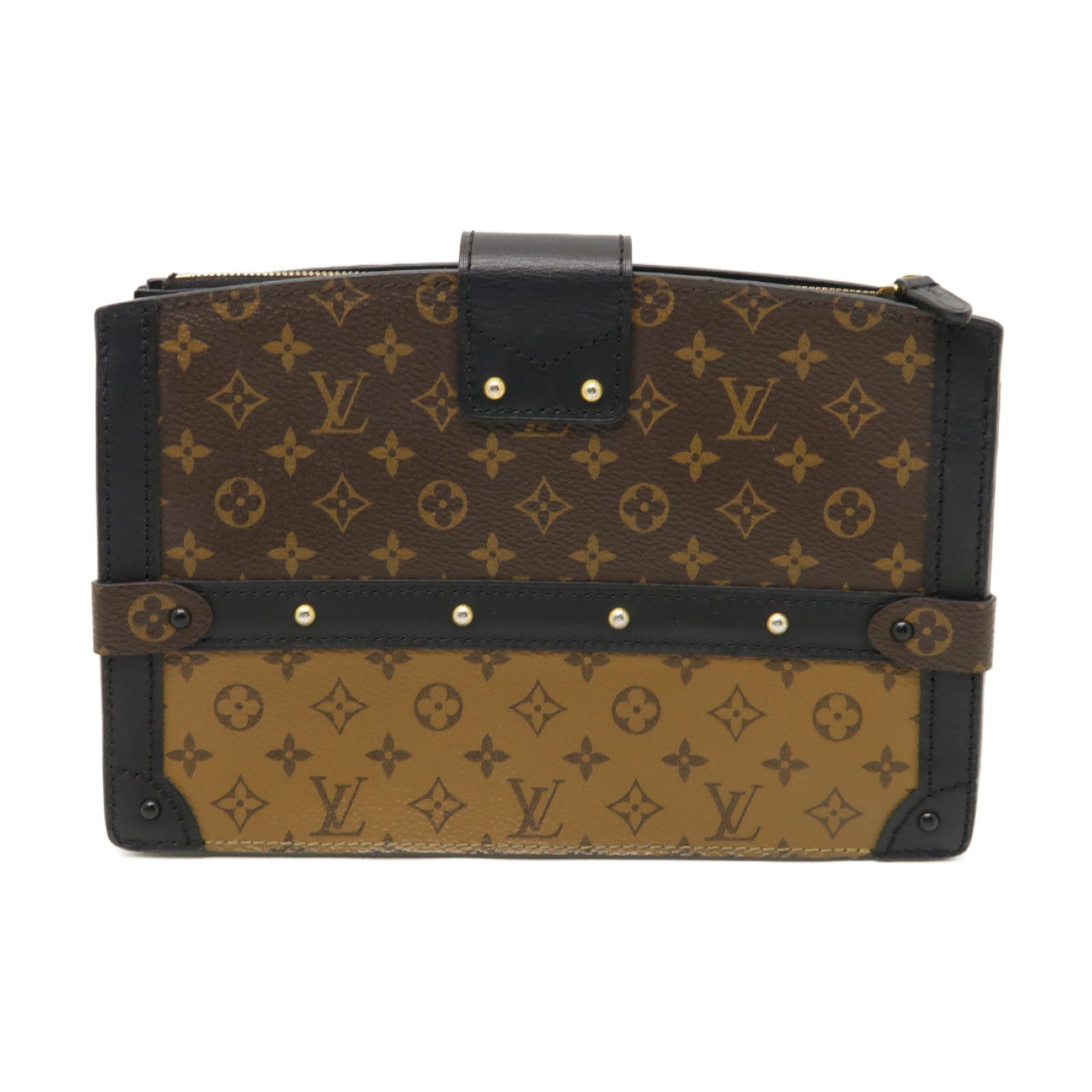 LOUIS VUITTON **【激減優惠】Monogram Reverse Trunk Clutch金扣肩背袋啡色/黑色