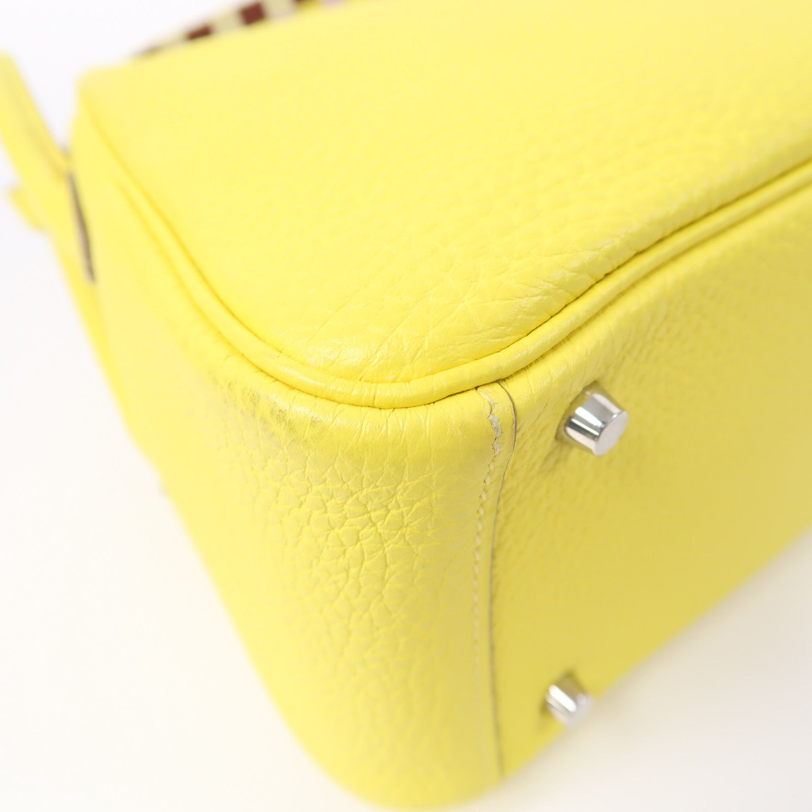 HERMES Clemence皮革Mini Lindy銀扣肩背袋黃色