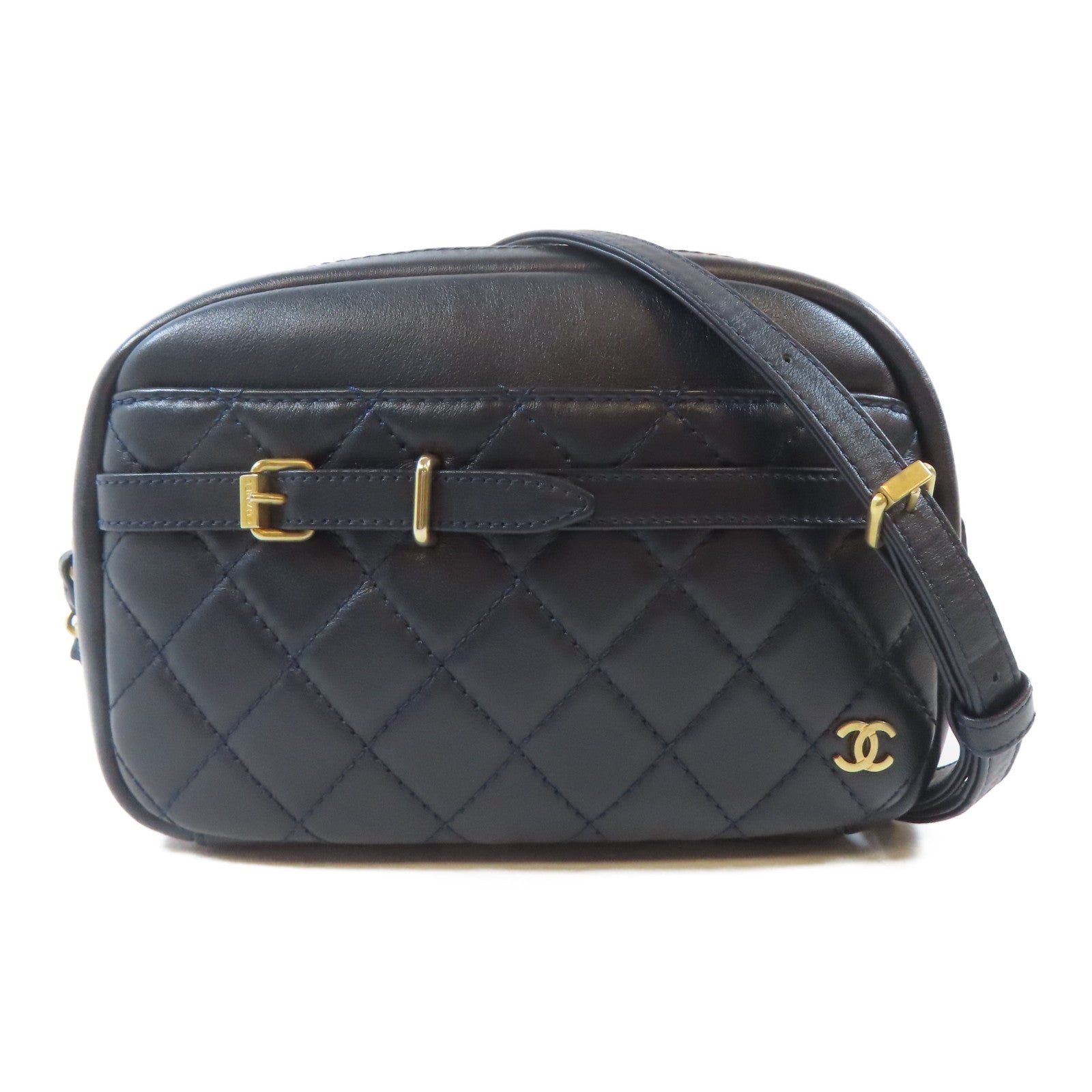 CHANEL 【激減優惠】菱格牛皮皮革Chain Shoulder Bag金扣肩背袋深藍色
