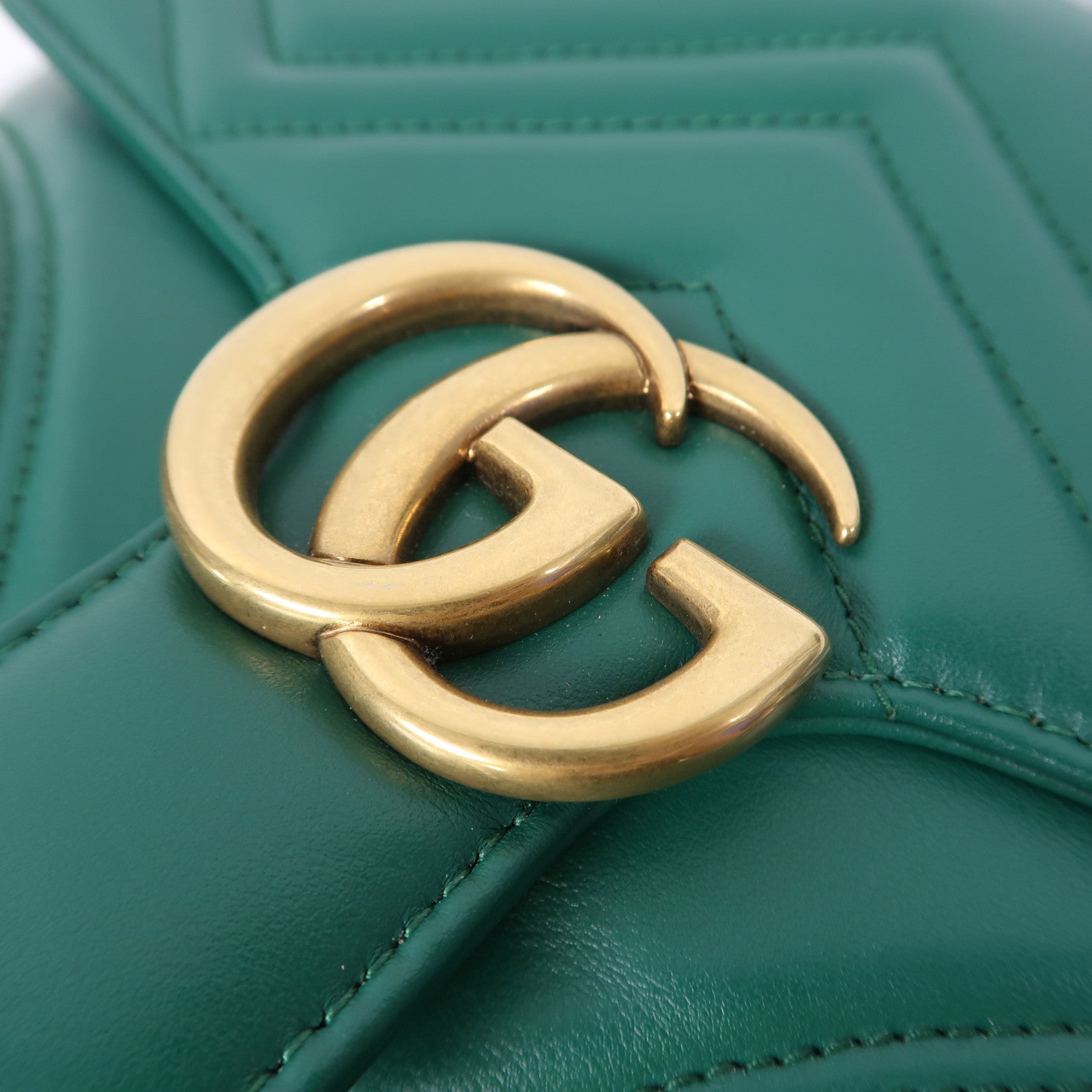 GUCCI 牛皮皮革GG Marmont Small Top Handle金扣手挽肩背兩用袋綠色