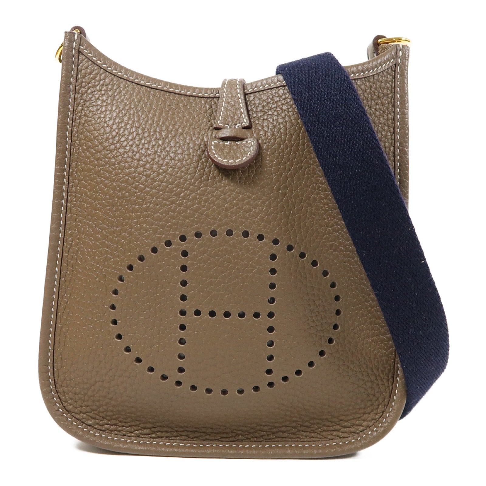HERMES Clemence皮革Evelyne TPM金扣肩背袋Etoupe/大象灰