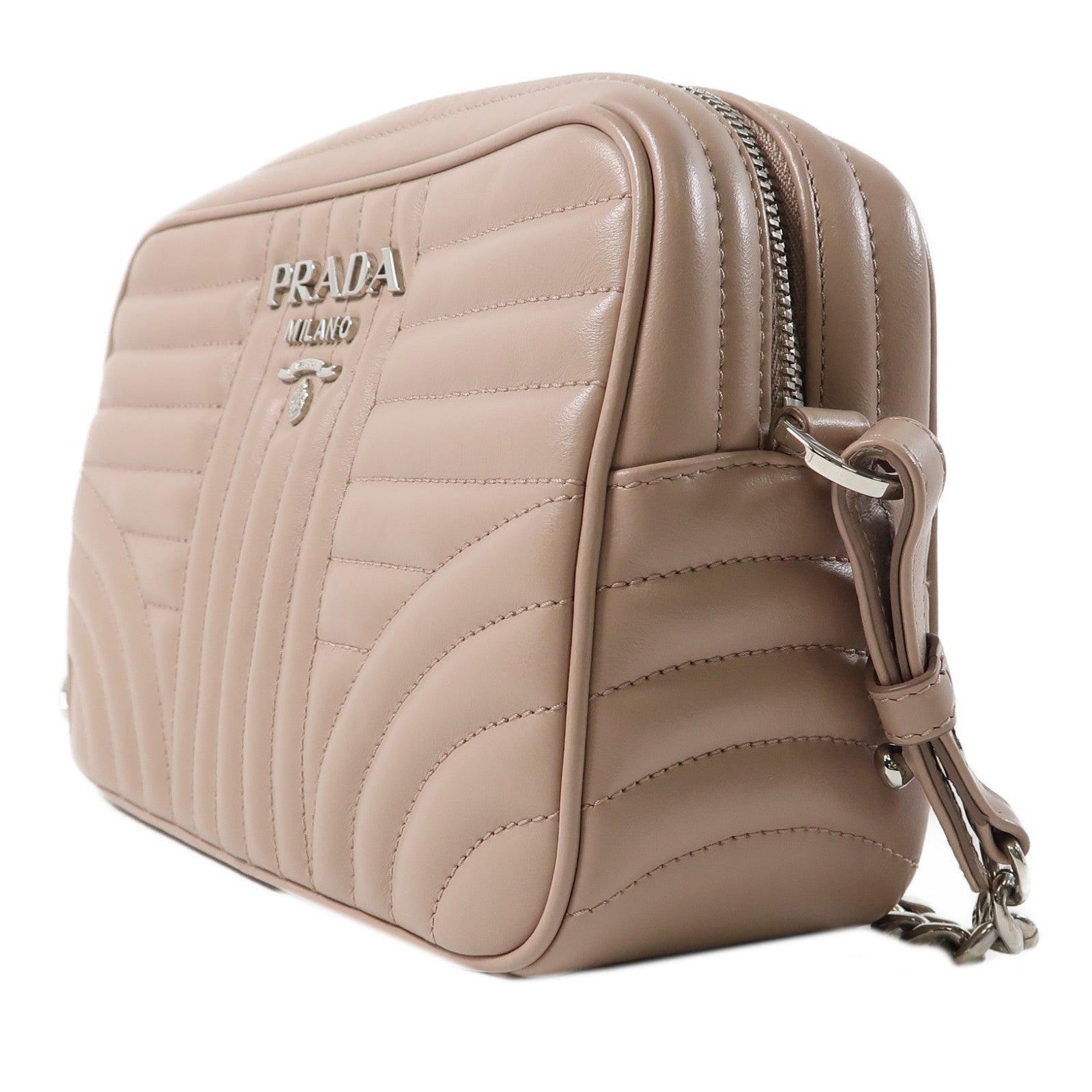 PRADA 牛皮皮革Shoulder Bag銀扣鏈帶肩背袋粉紅色