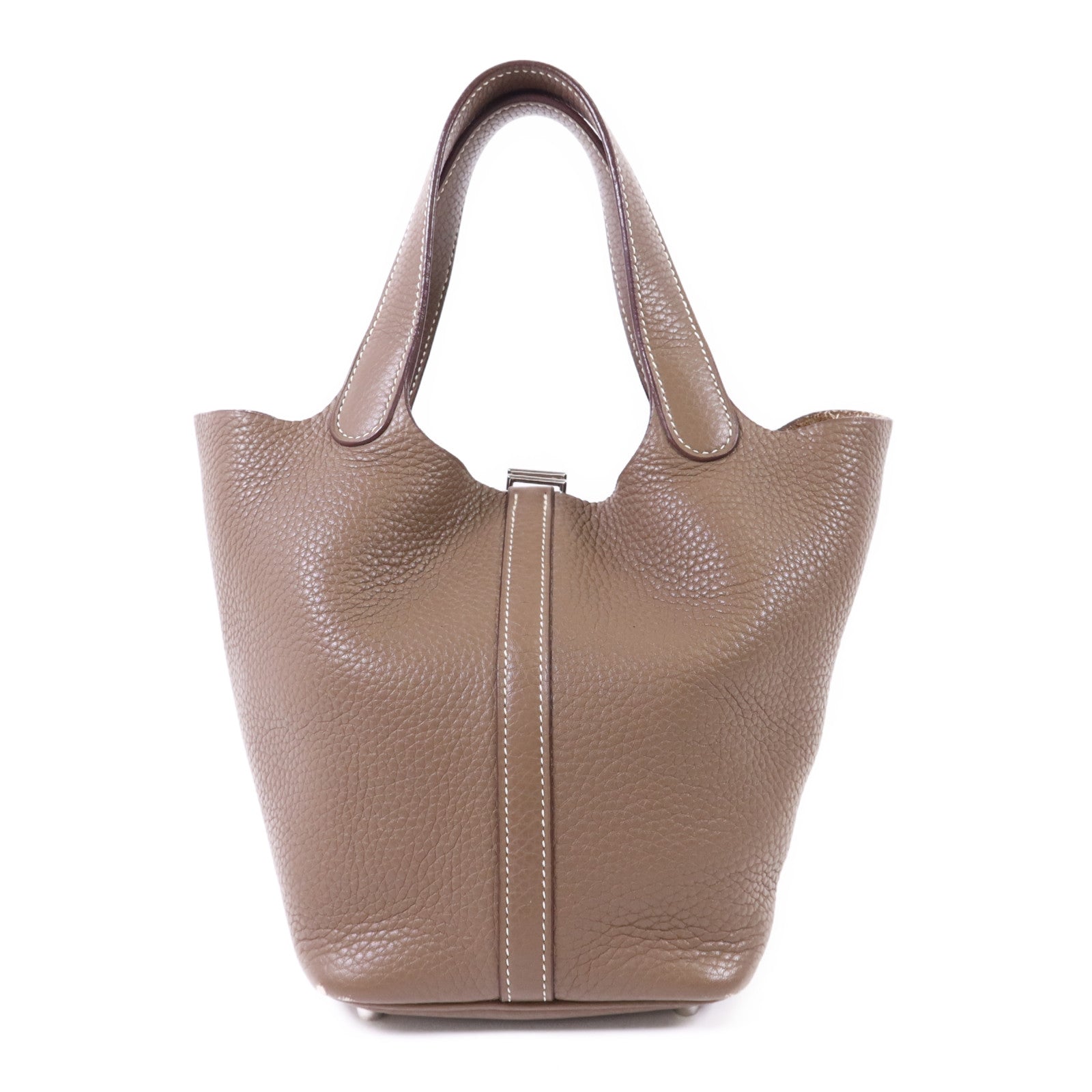 HERMES Clemence皮革Picotin PM銀扣手挽袋Etoupe