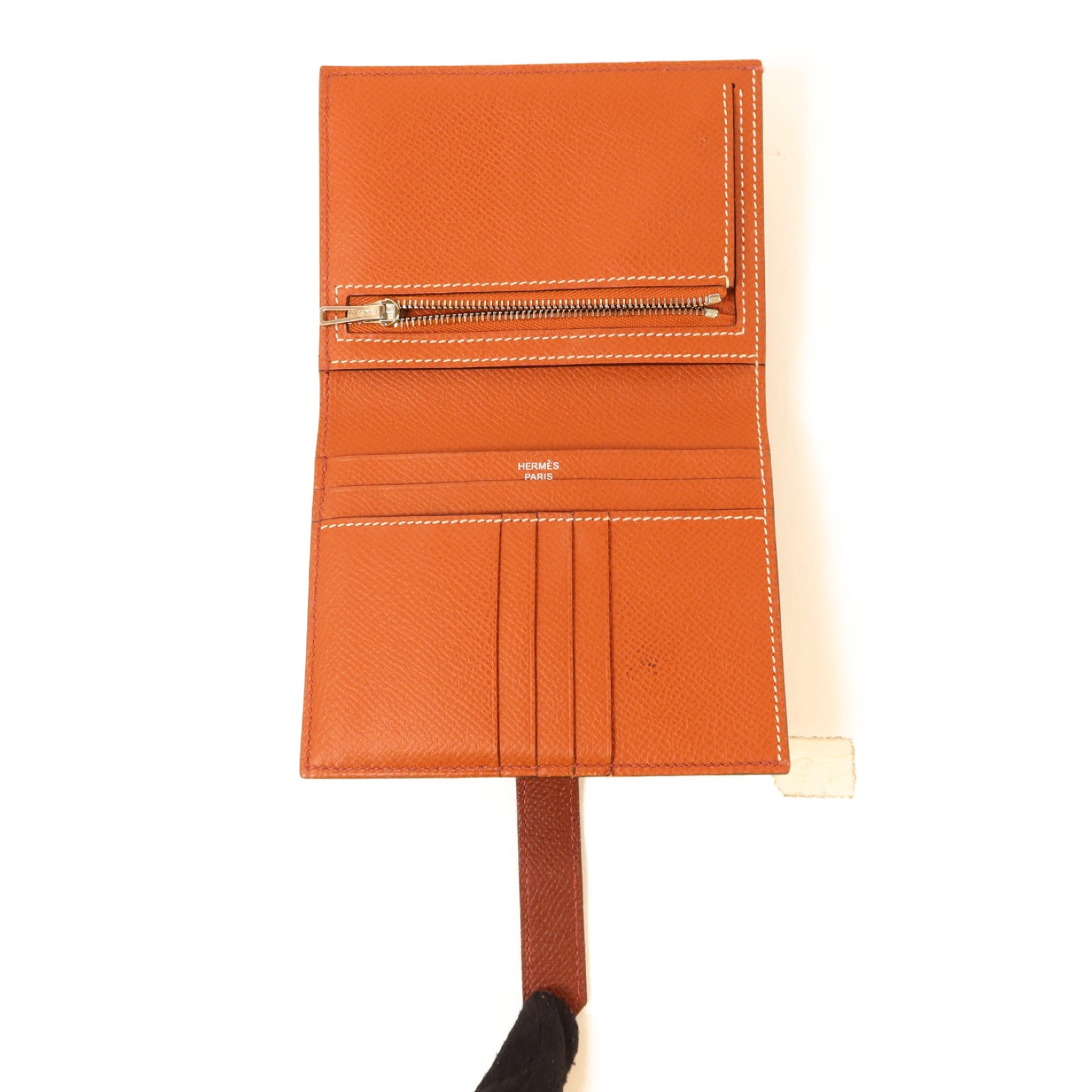 HERMES Epsom皮革Bearn Compact Wallet銀扣錢包Rouge/Rouge Mayen