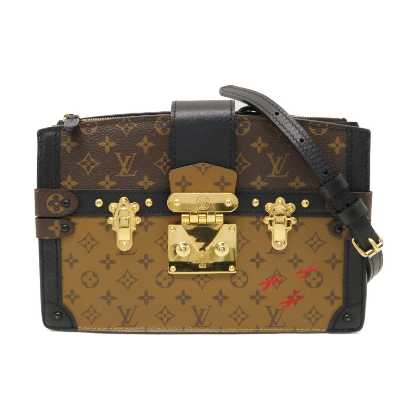 LOUIS VUITTON **【激減優惠】Monogram Reverse Trunk Clutch金扣肩背袋啡色/黑色
