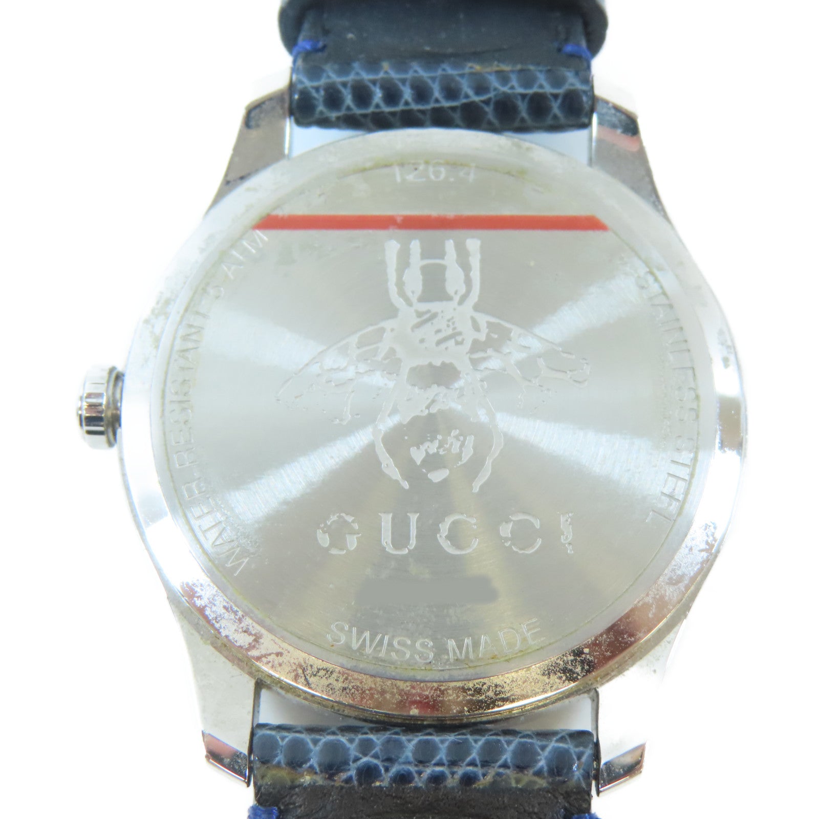 GUCCI 不鏽鋼/蜥蝪皮革G Timeless Watch手錶石英機芯白色#18cm