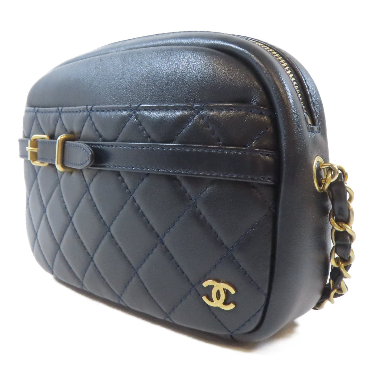 CHANEL 【激減優惠】菱格牛皮皮革Chain Shoulder Bag金扣肩背袋深藍色
