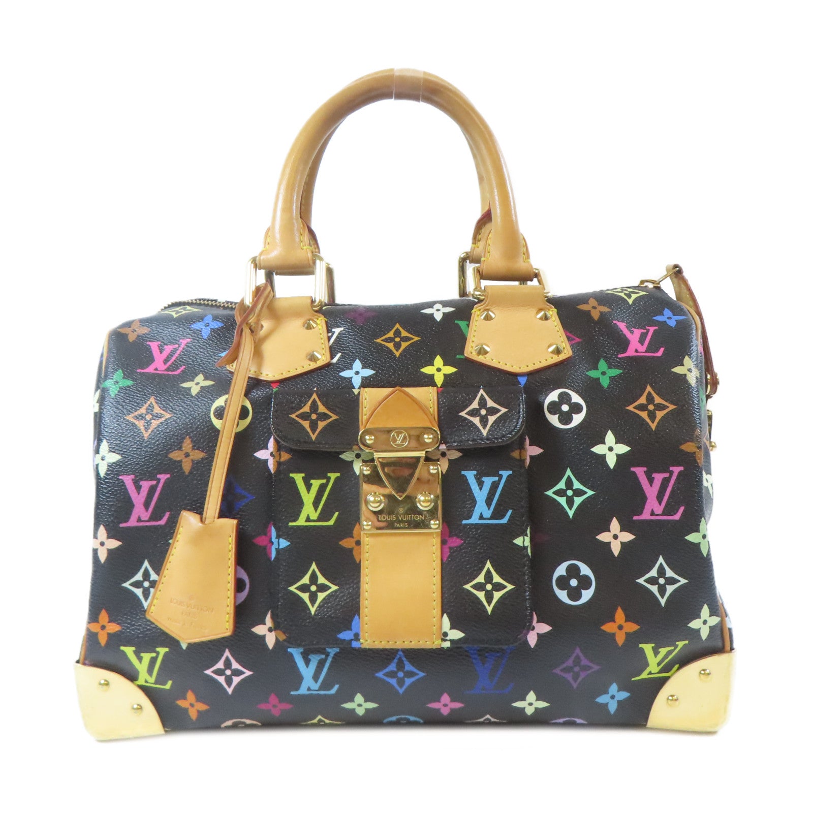 LOUIS VUITTON Monogram Multicolore Speedy 30金扣手挽袋黑色