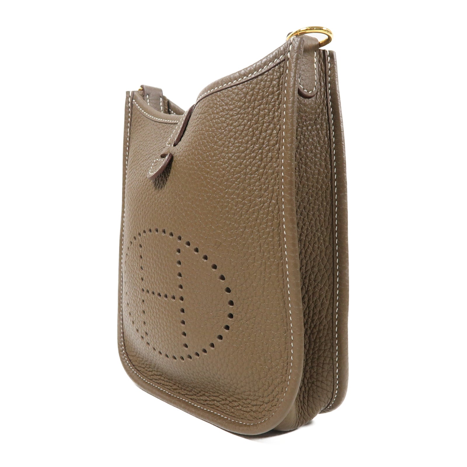 HERMES Clemence皮革Evelyne TPM金扣肩背袋Etoupe/大象灰