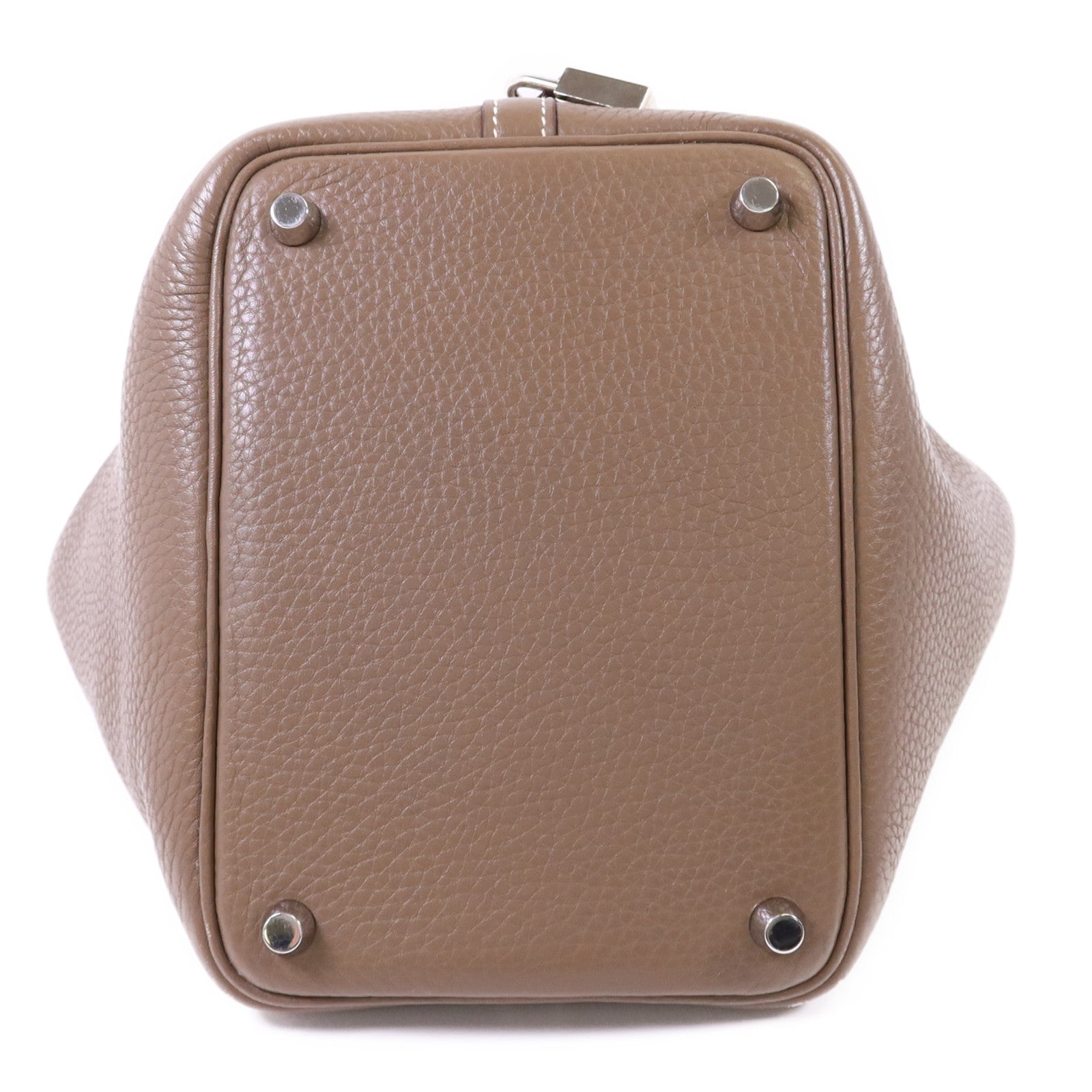 HERMES Clemence皮革Picotin PM銀扣手挽袋Etoupe