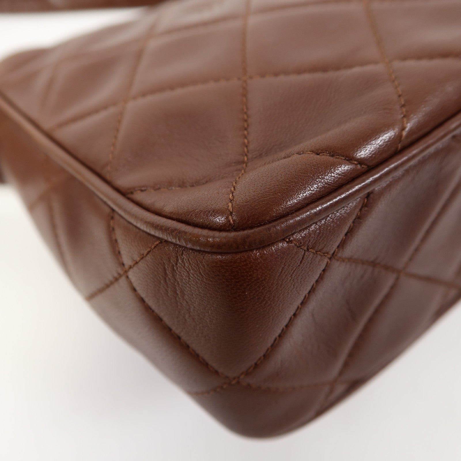 CHANEL 菱格羊皮皮革Shoulder Bag金扣肩背袋啡色