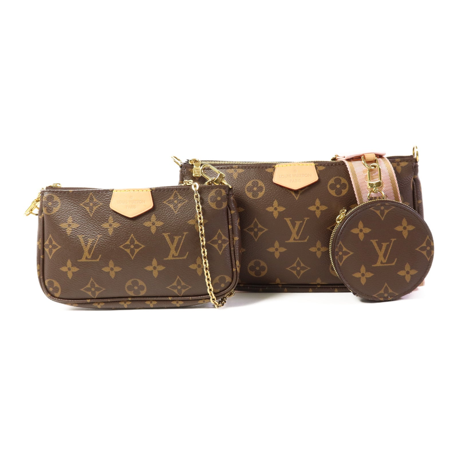 LOUIS VUITTON Monogram Multi Pochette Accessoires金扣手挽肩背兩用袋棕色
