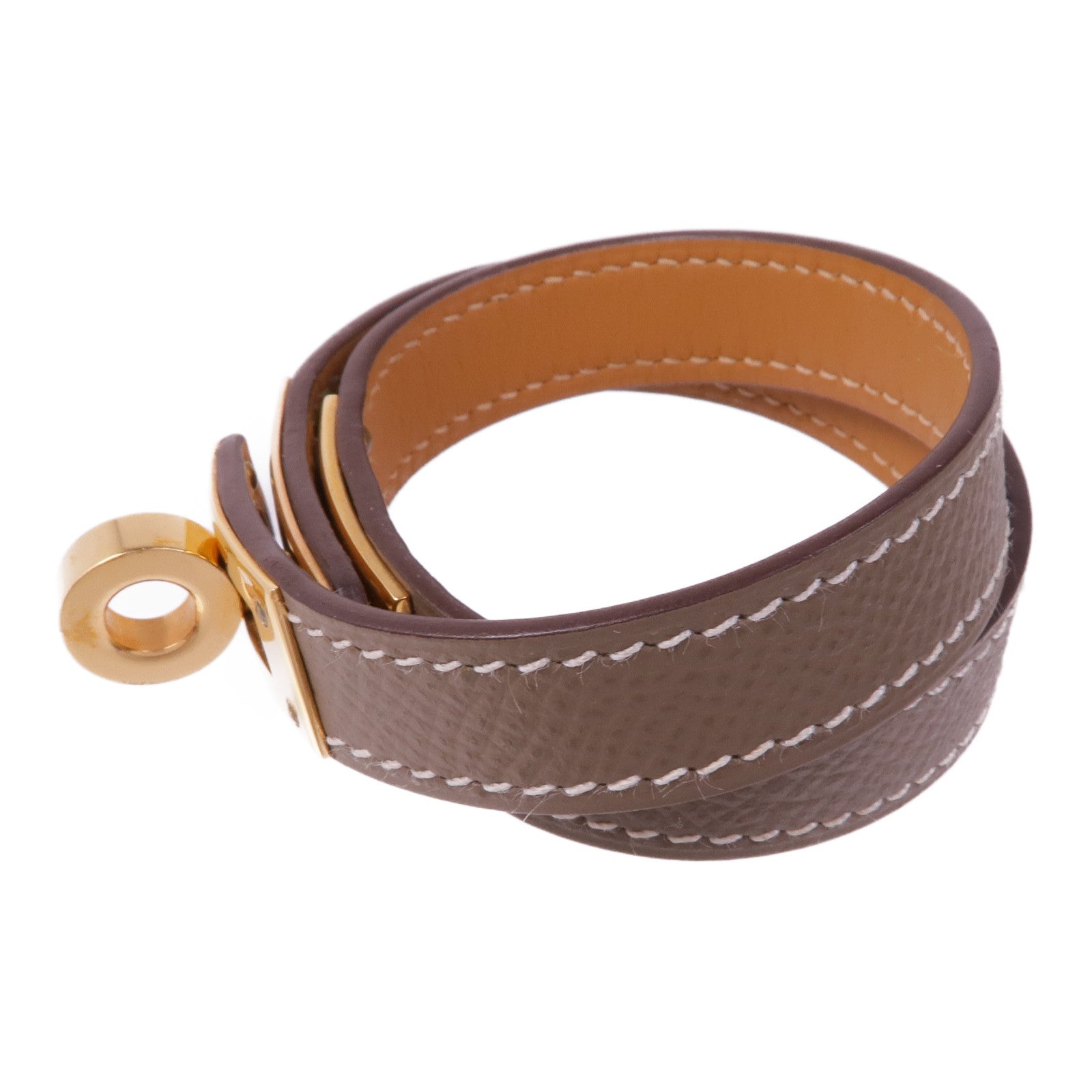 HERMES Epsom/Swift皮革Kelly Double Tour金扣手帶Etoupe
