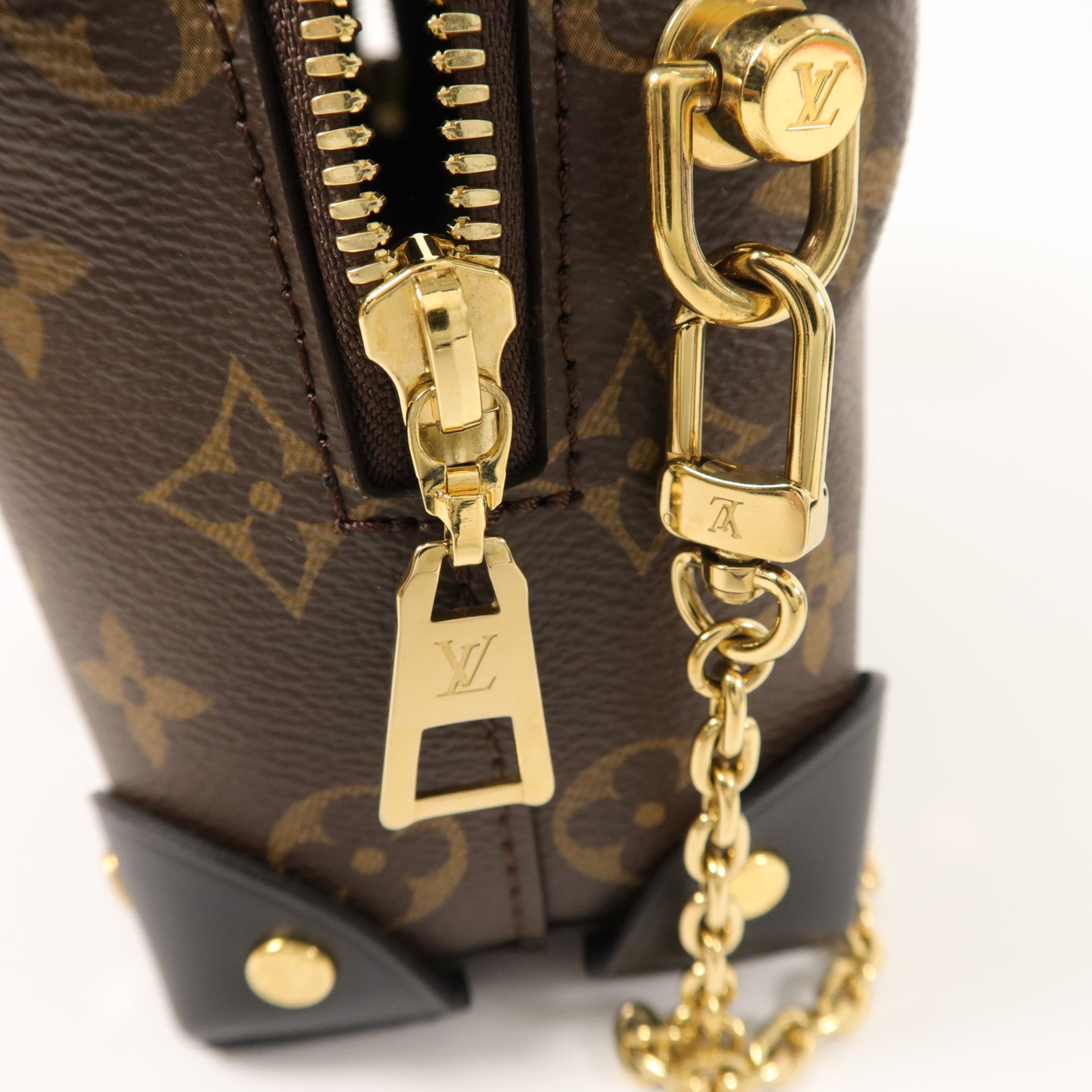 LOUIS VUITTON Monogram Petite Malle Souple金扣手挽肩背兩用袋棕色