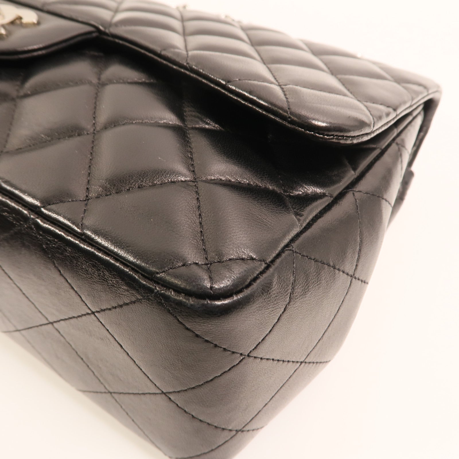 CHANEL 羊皮皮革Large Classic銀扣鏈帶肩背袋