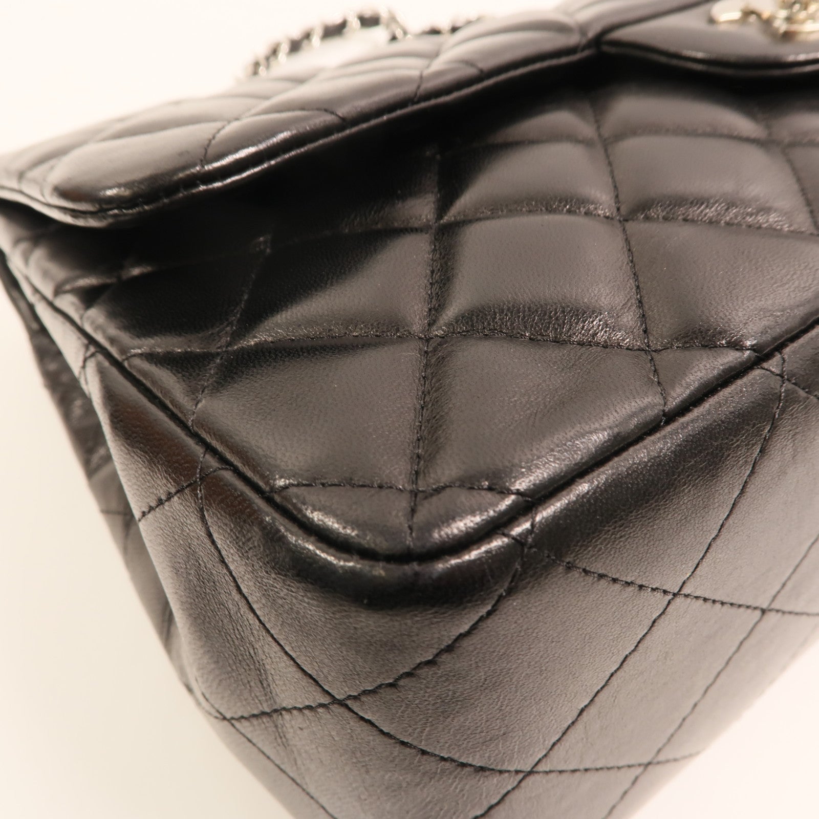 CHANEL 羊皮皮革Large Classic銀扣鏈帶肩背袋