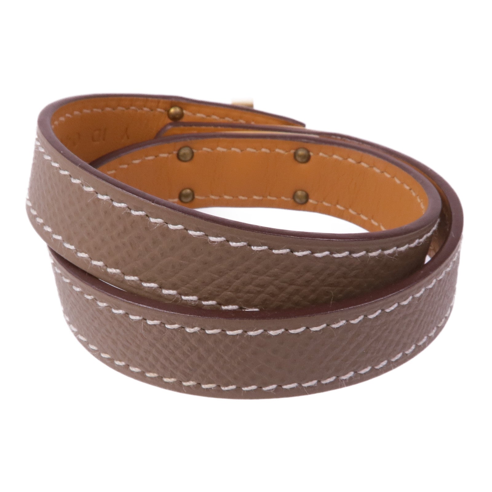 HERMES Epsom/Swift皮革Kelly Double Tour金扣手帶Etoupe