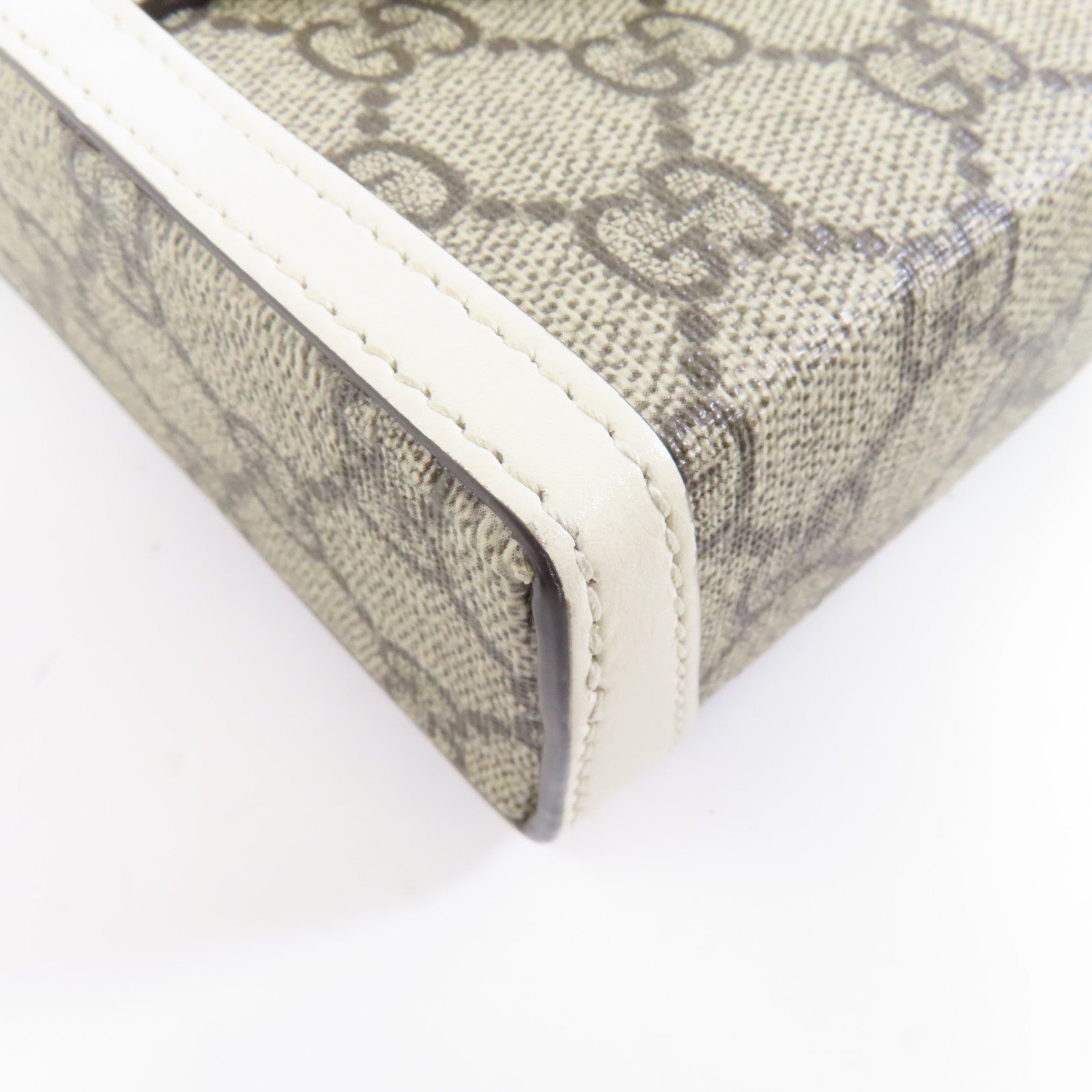 GUCCI 【激減優惠】塗層帆布GG Supreme Horsebit Mini金扣肩背袋啡色/白色