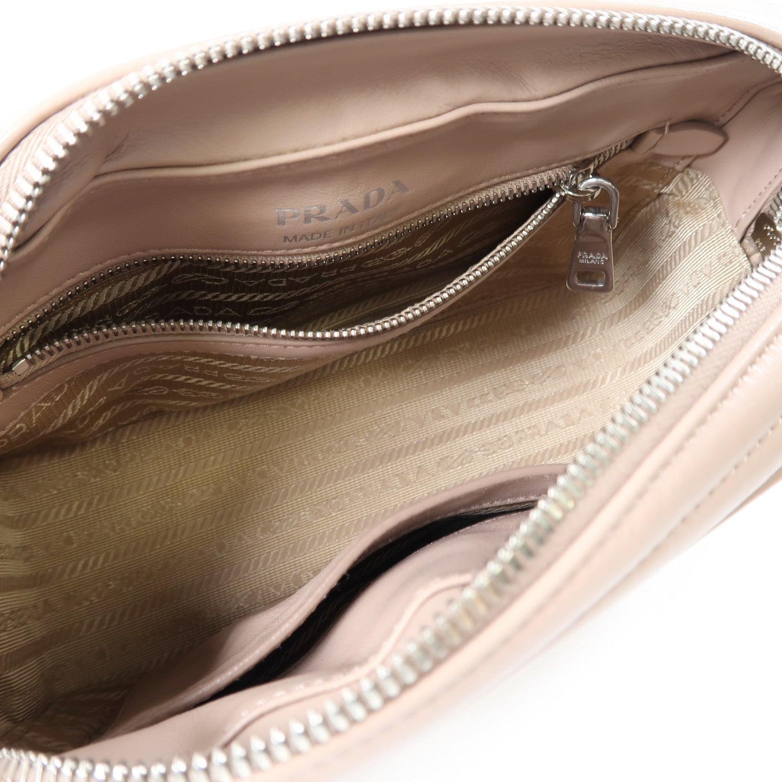 PRADA 牛皮皮革Shoulder Bag銀扣鏈帶肩背袋粉紅色