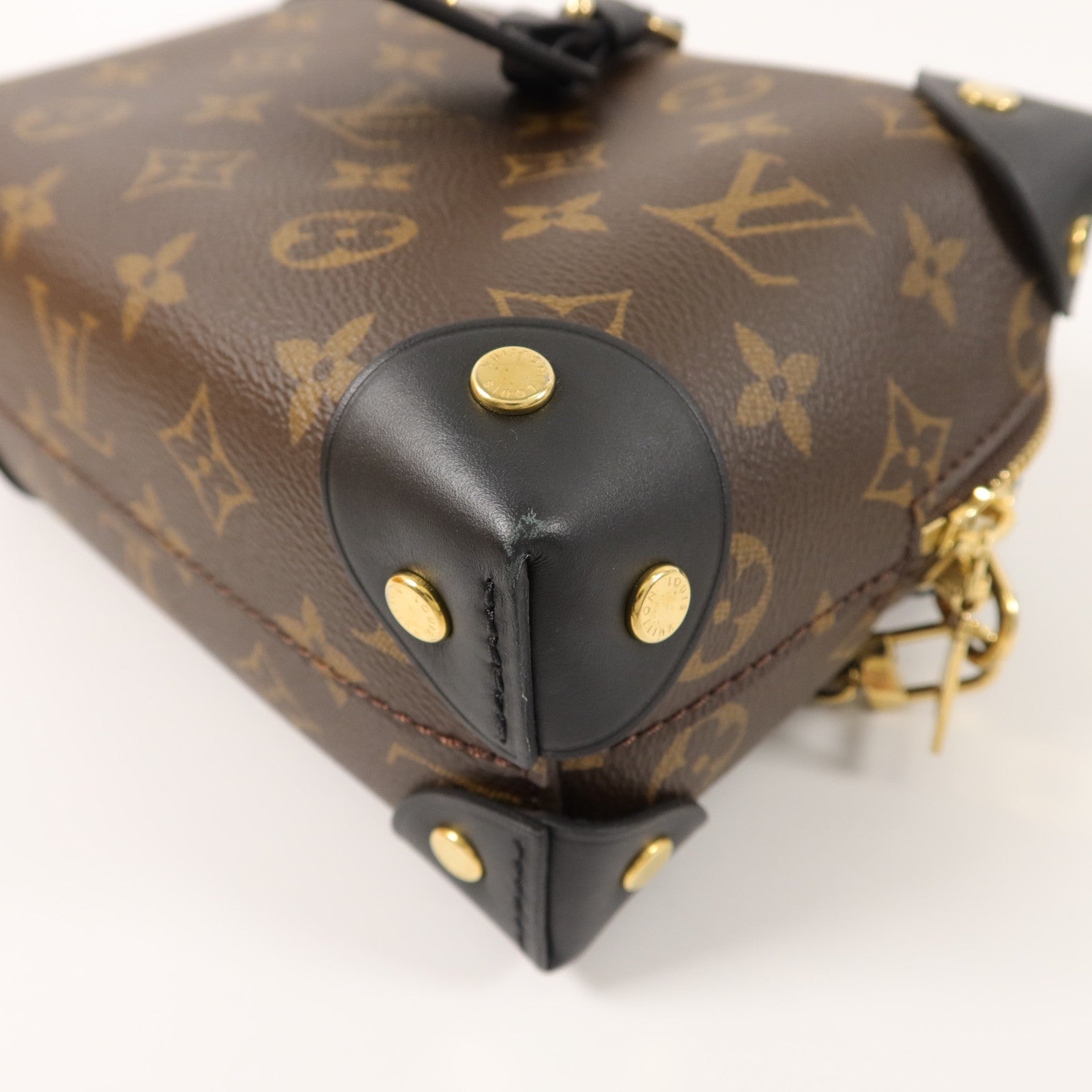 LOUIS VUITTON Monogram Petite Malle Souple金扣手挽肩背兩用袋棕色