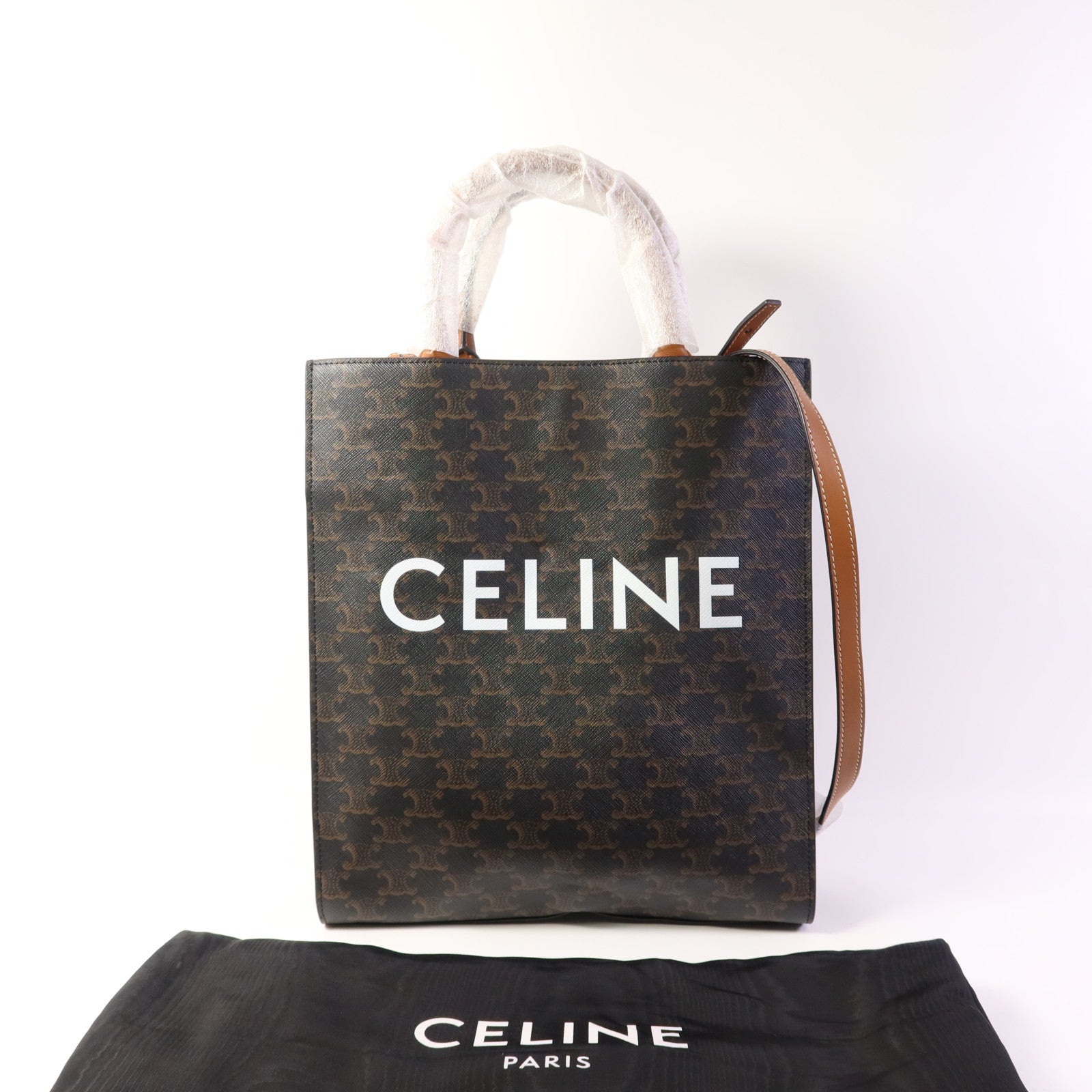 CELINE 塗層帆布Triomphe Cabas Tote Bag金扣手挽肩背兩用袋