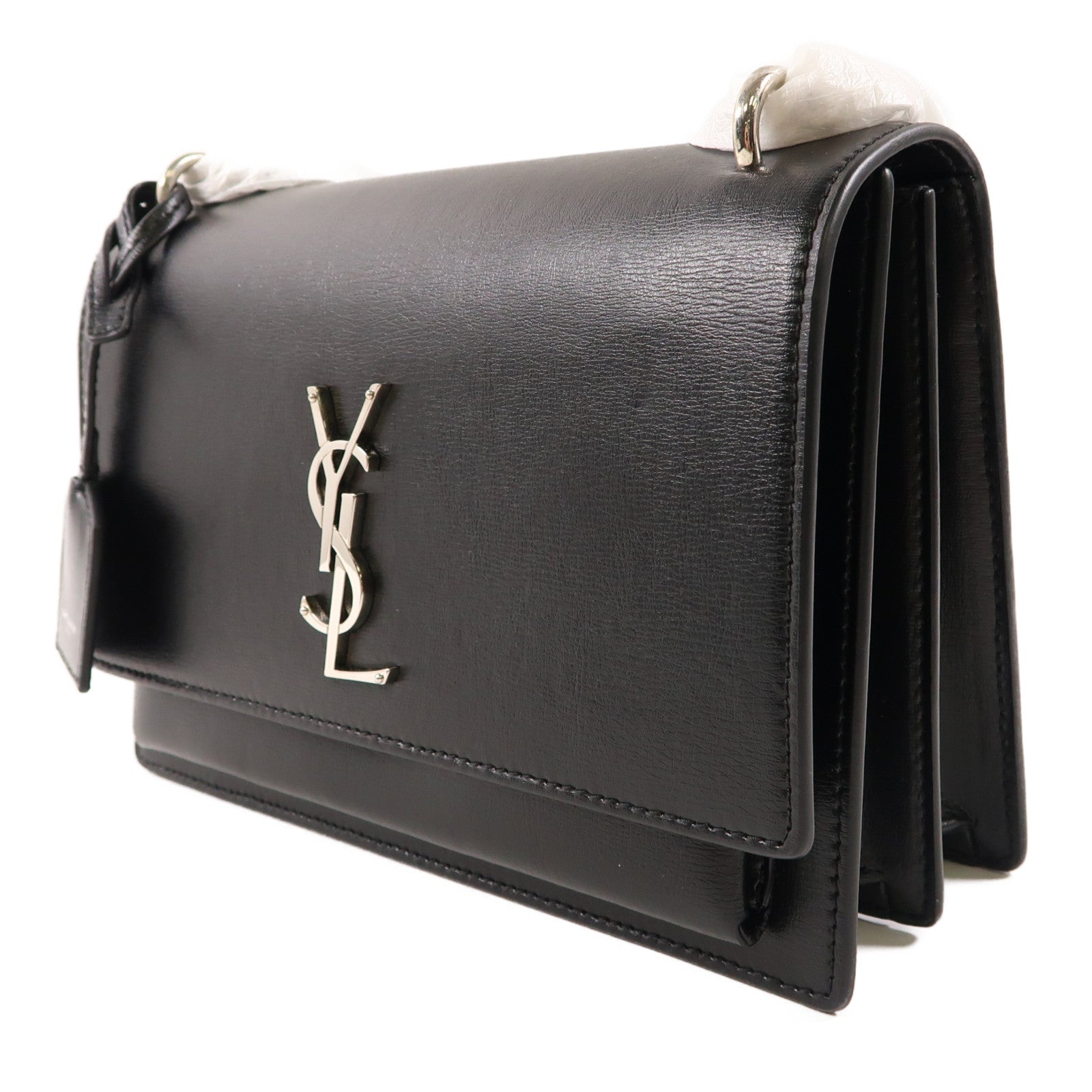 SAINT LAURENT 牛皮皮革Sunset Medium銀扣鏈帶肩背袋黑色