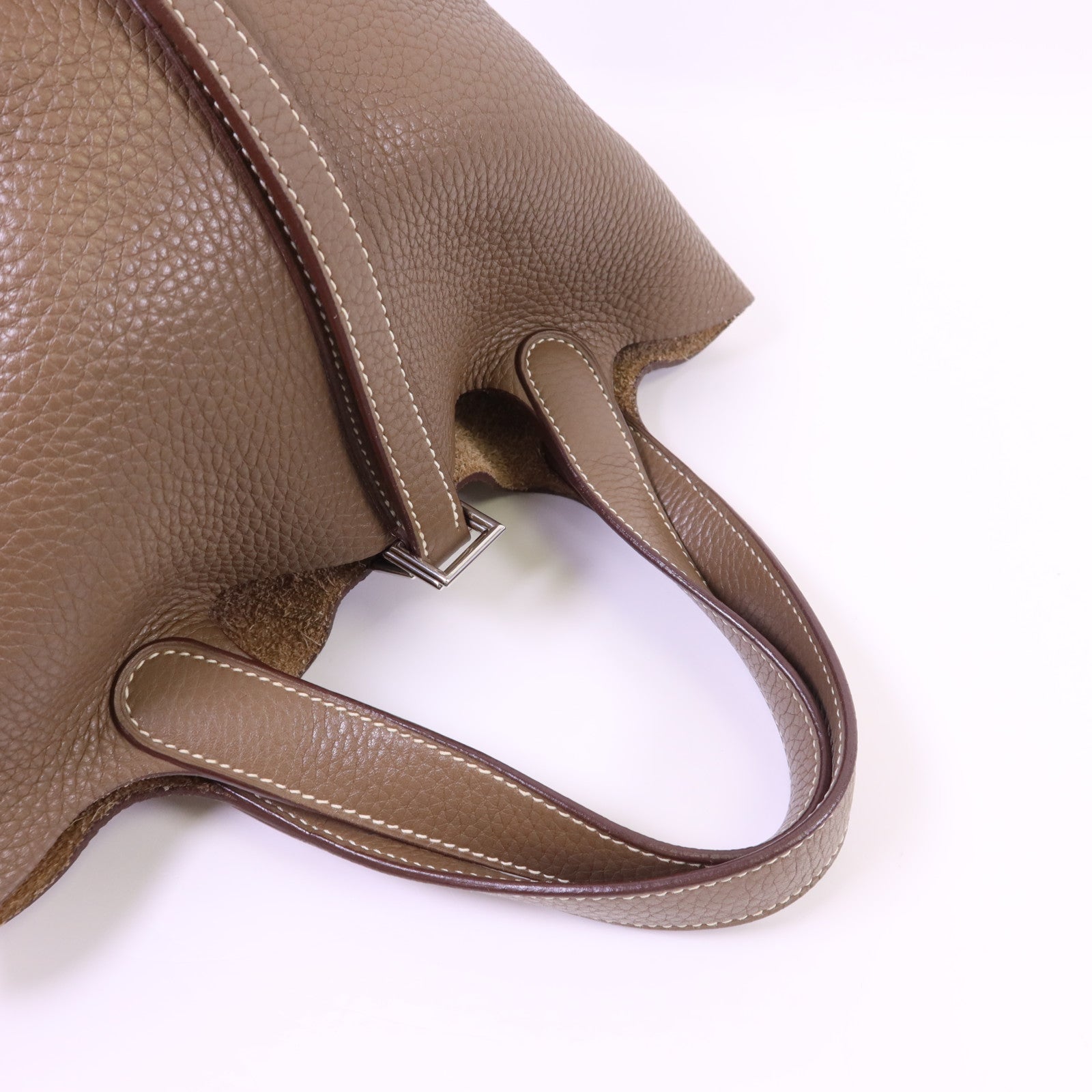 HERMES Clemence皮革Picotin PM銀扣手挽袋Etoupe