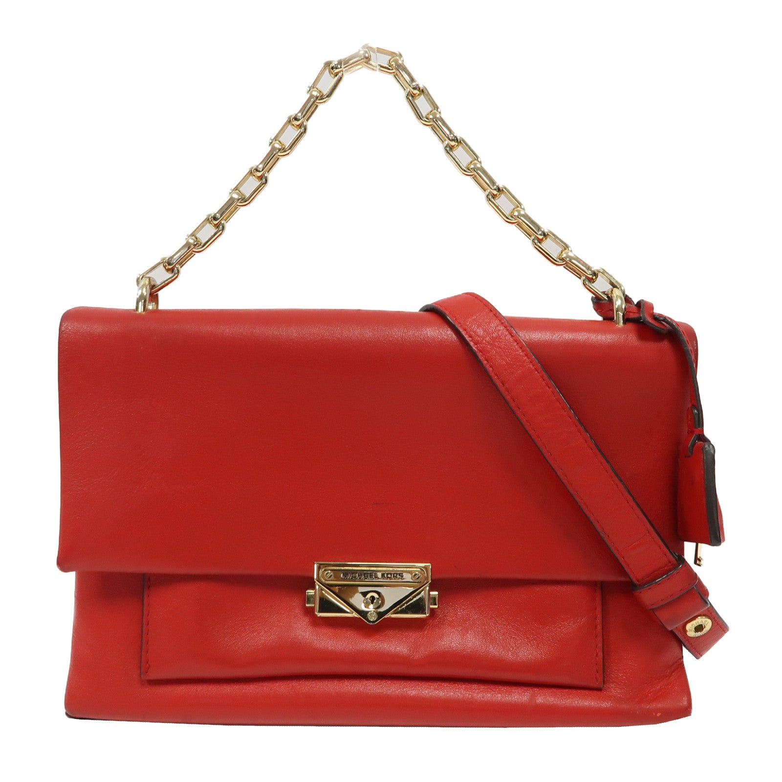 Michael Kors 牛皮皮革Chain Shoulder金扣手挽肩背兩用袋紅色