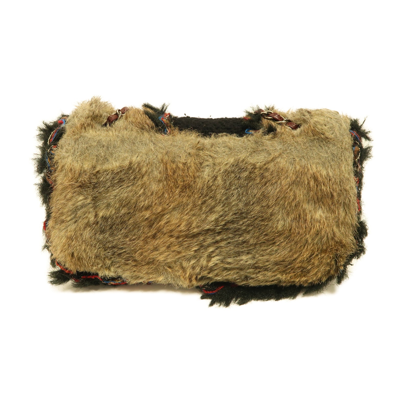 CHANEL 【激減優惠】軟呢/Fur Chain Shoulder銀扣鏈帶肩背袋米色/黑色