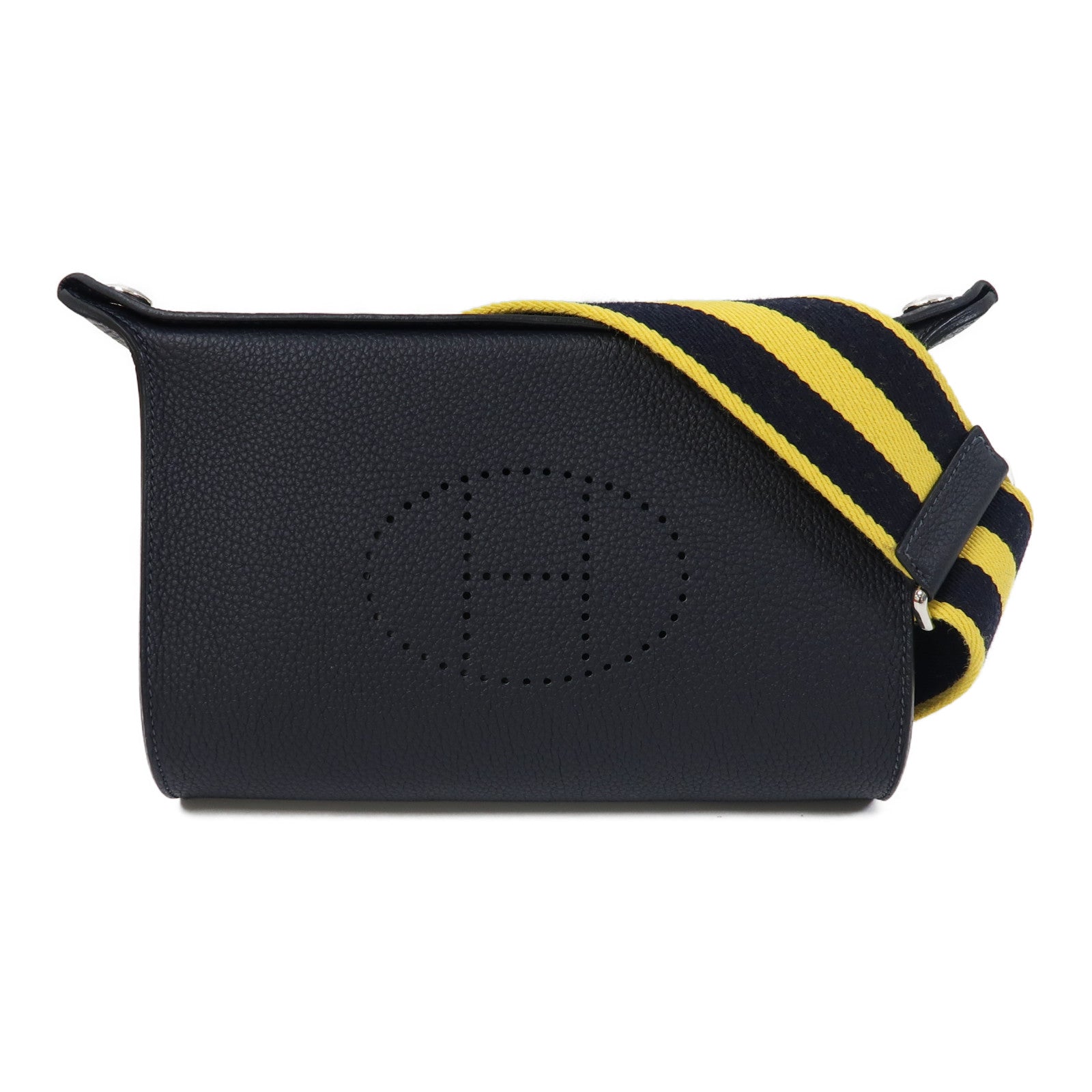 HERMES Clemence皮革Videpoches銀扣肩背袋2Z Bleu Nuit深夜藍