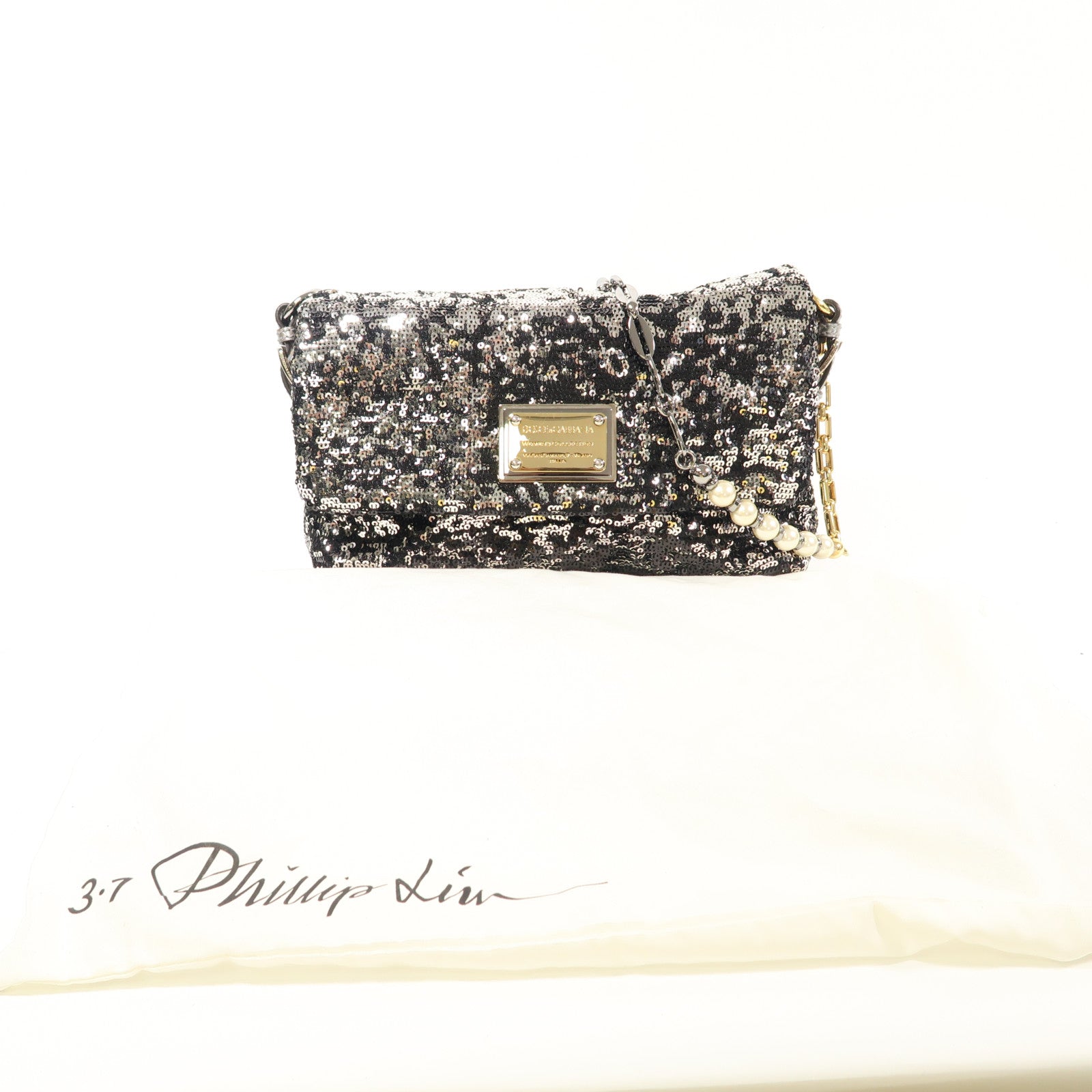 D&G 亮片Miss Charles Flag Bag鏈帶肩背袋