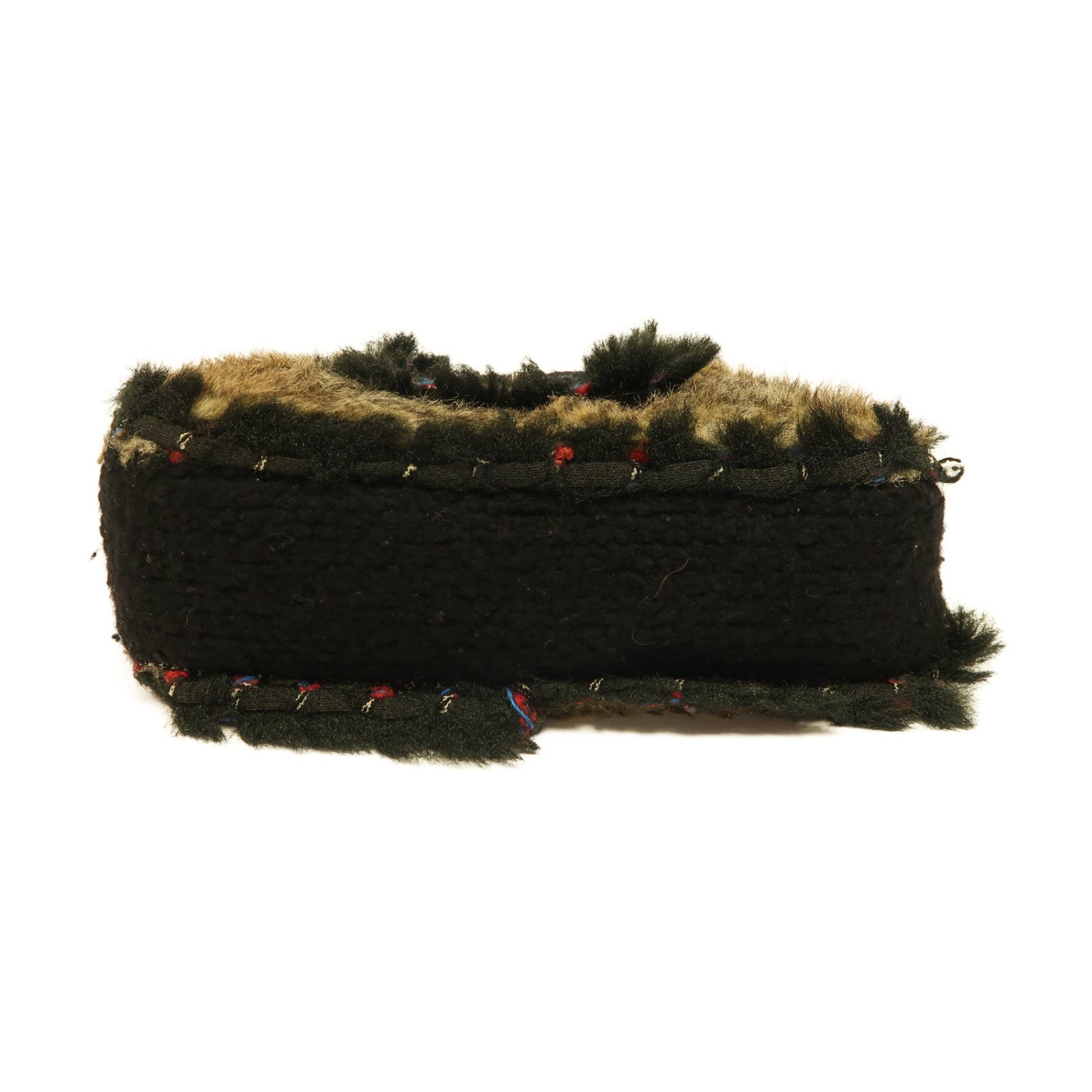 CHANEL 【激減優惠】軟呢/Fur Chain Shoulder銀扣鏈帶肩背袋米色/黑色