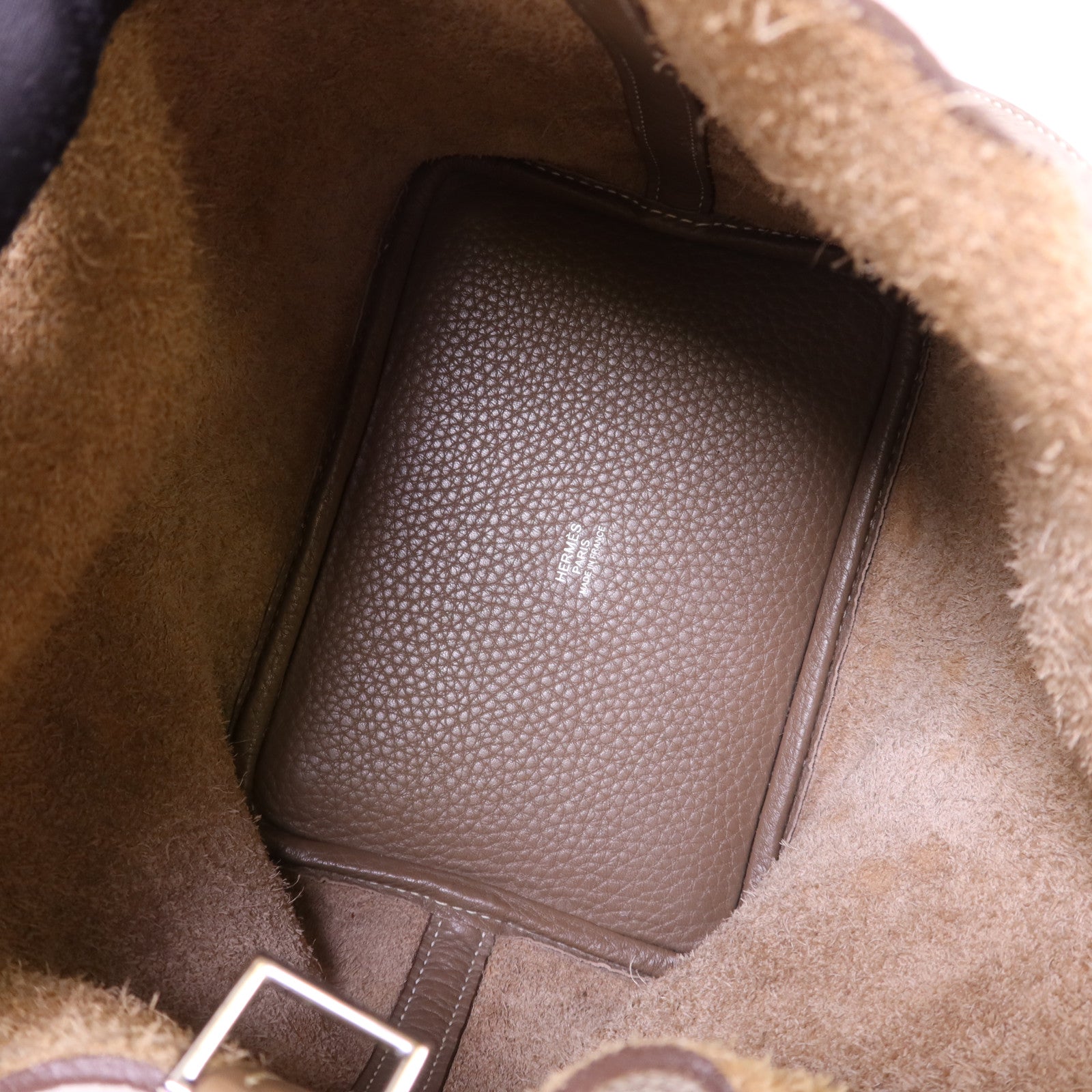 HERMES Clemence皮革Picotin PM銀扣手挽袋Etoupe