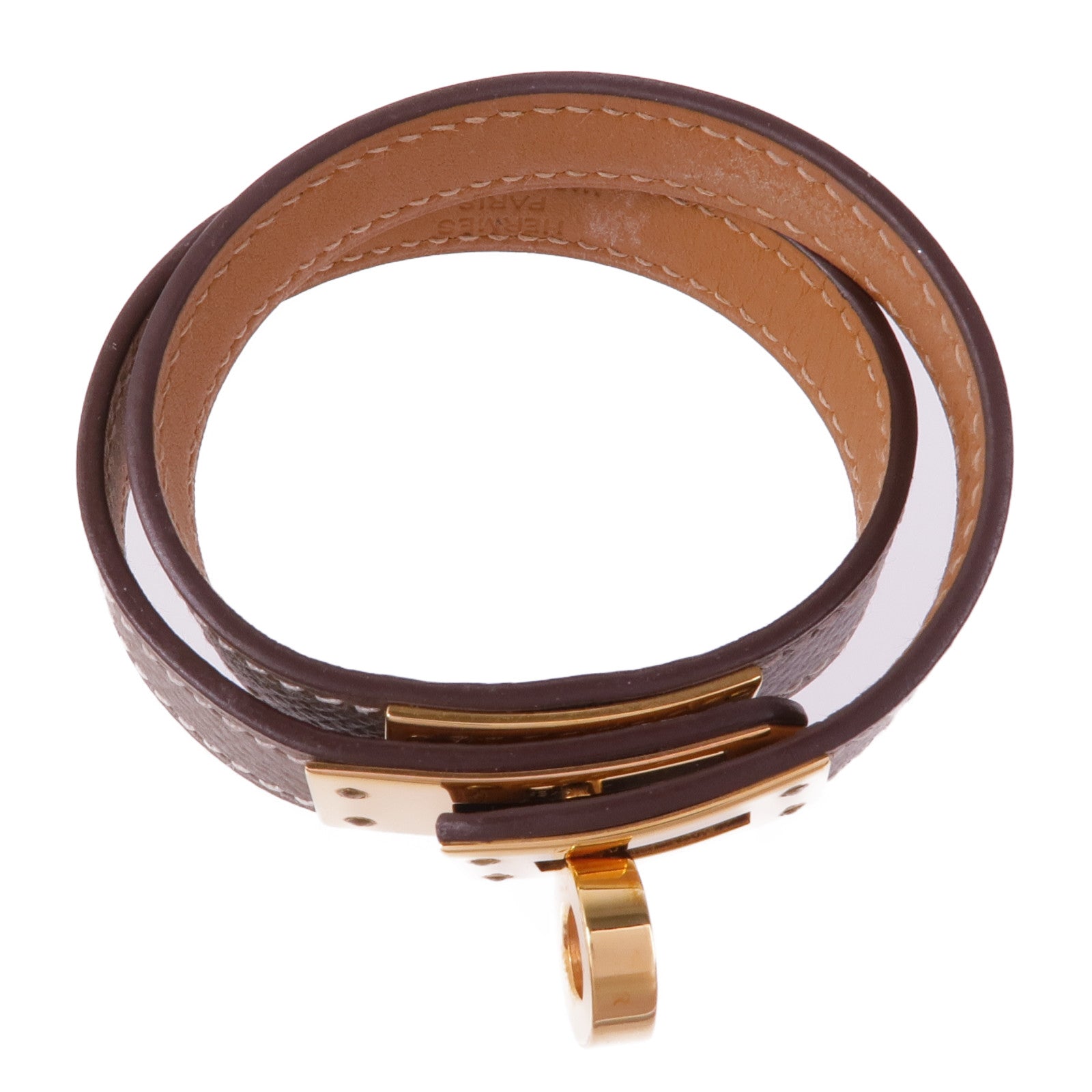 HERMES Epsom/Swift皮革Kelly Double Tour金扣手帶Etoupe