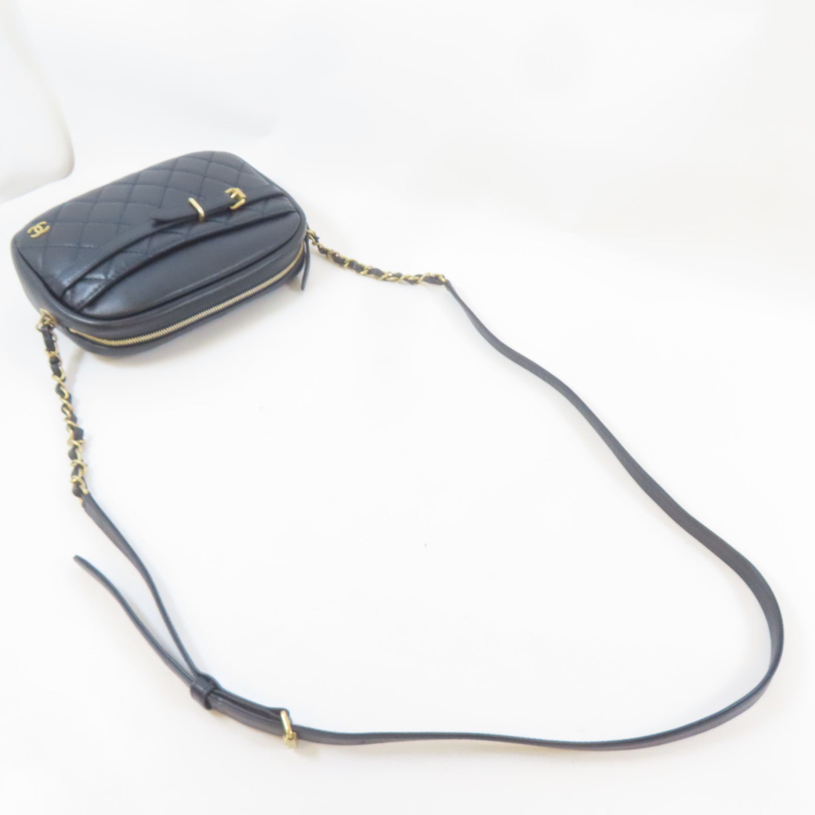 CHANEL 【激減優惠】菱格牛皮皮革Chain Shoulder Bag金扣肩背袋深藍色