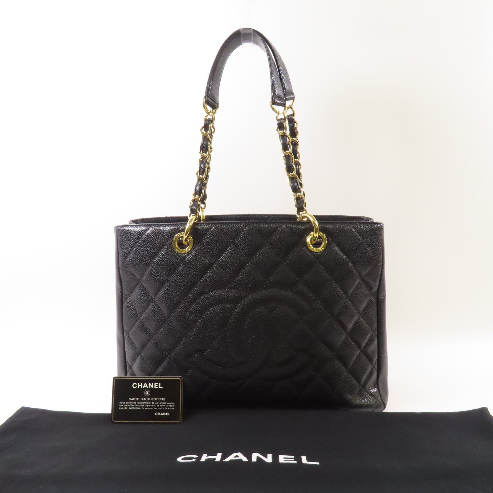 CHANEL 牛皮皮革GST Grand Shopping Tote Bag金扣鏈帶肩背袋