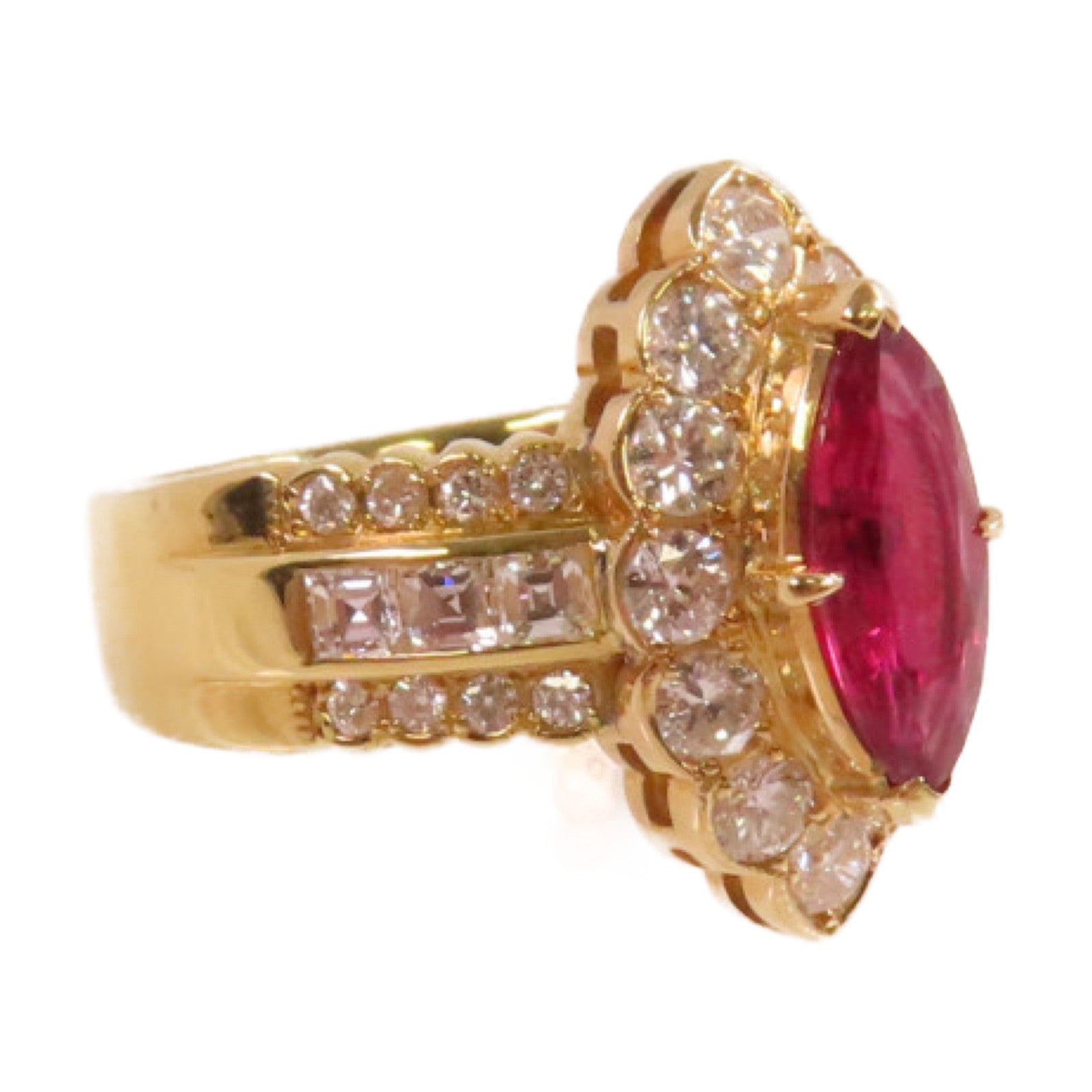 JEWELRY 【激減優惠】18K黃金/1.06ct紅寶石/1.09ct鑚石Ruby Diamond Ring戒指US#5.75