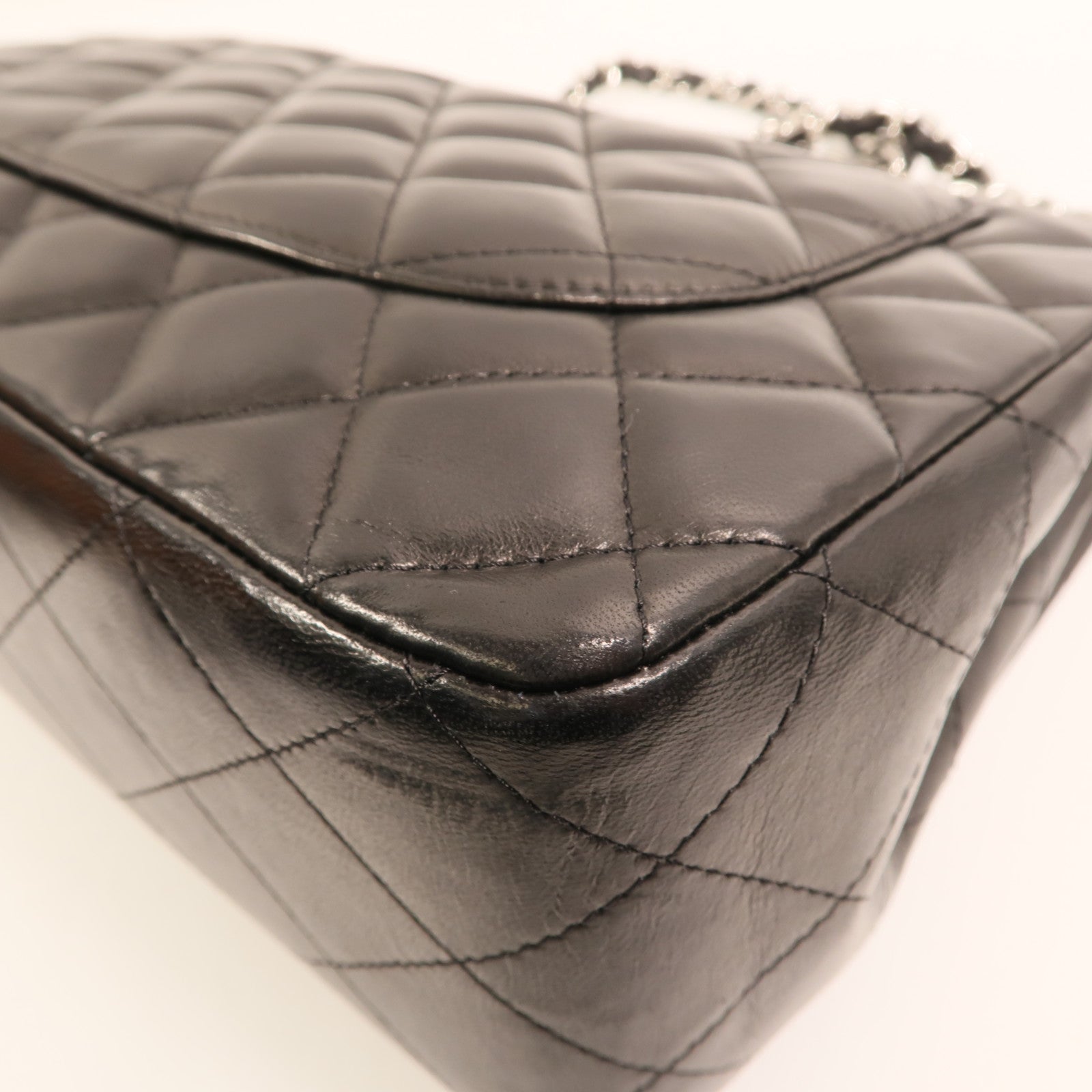 CHANEL 羊皮皮革Large Classic銀扣鏈帶肩背袋