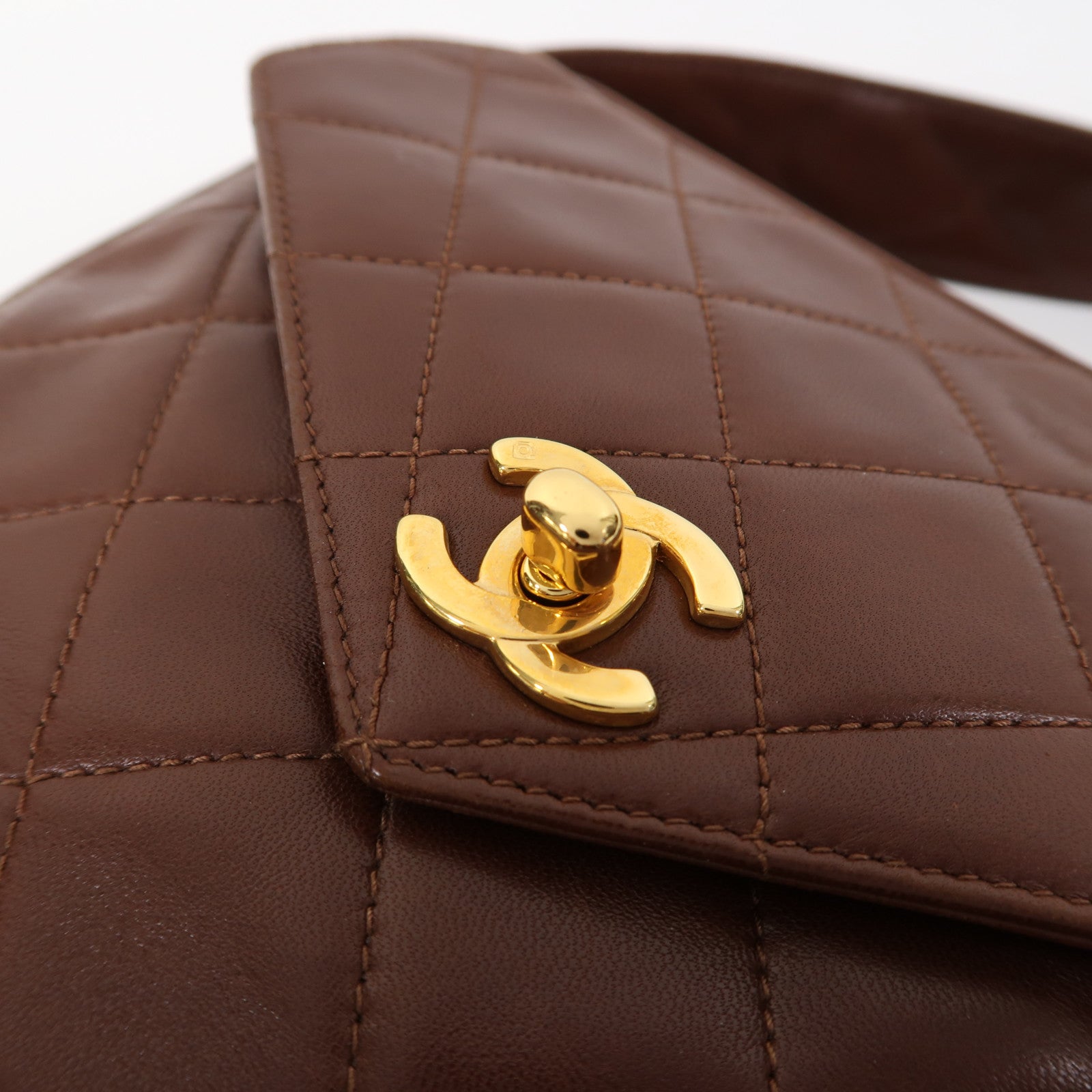CHANEL 菱格羊皮皮革Shoulder Bag金扣肩背袋啡色