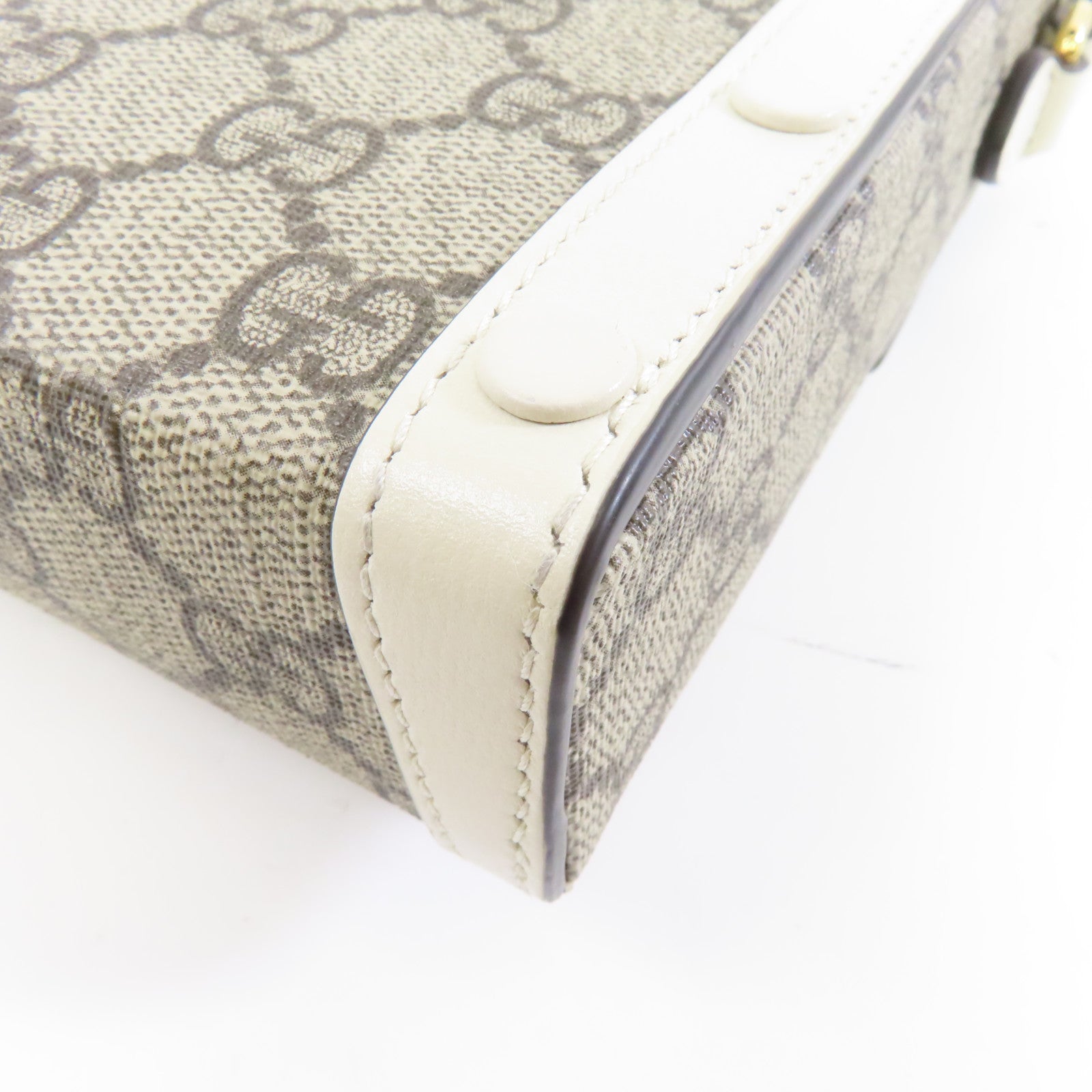 GUCCI 【激減優惠】塗層帆布GG Supreme Horsebit Mini金扣肩背袋啡色/白色